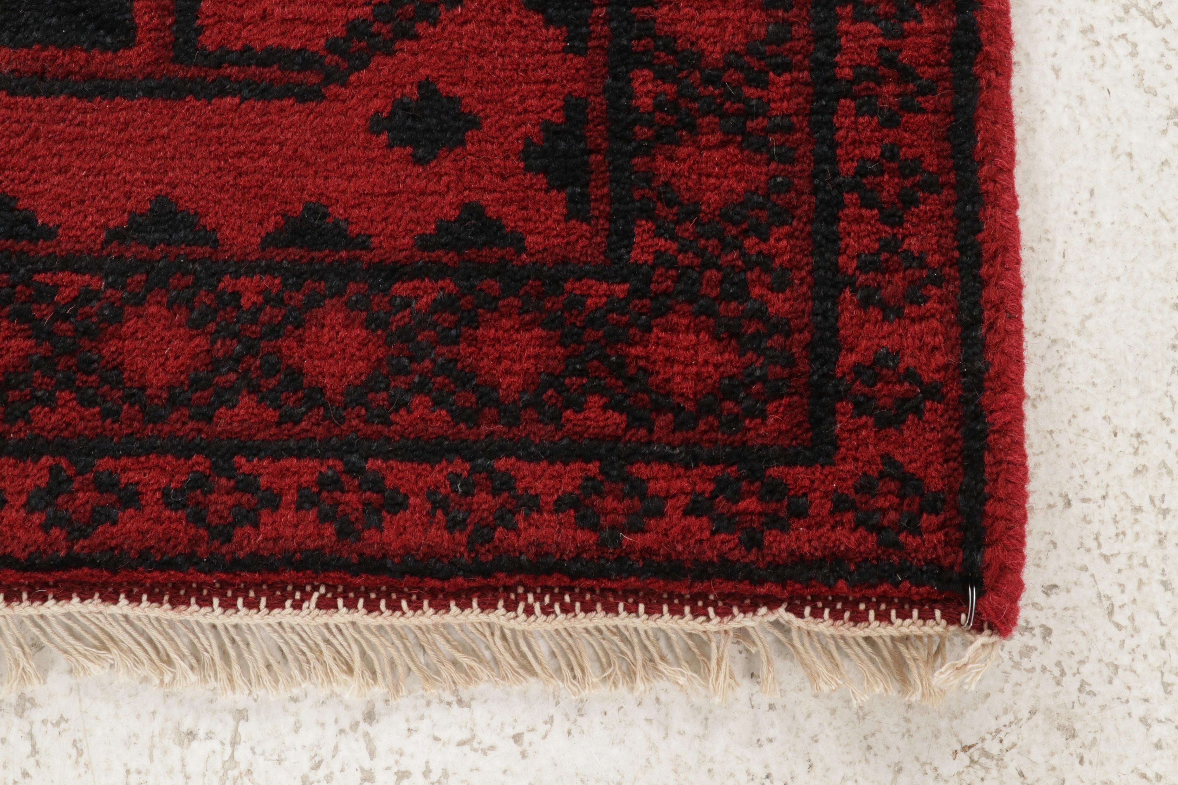 1'11 x 3'1 Hand-Knotted Afghan Turkmen Rug, 2000s