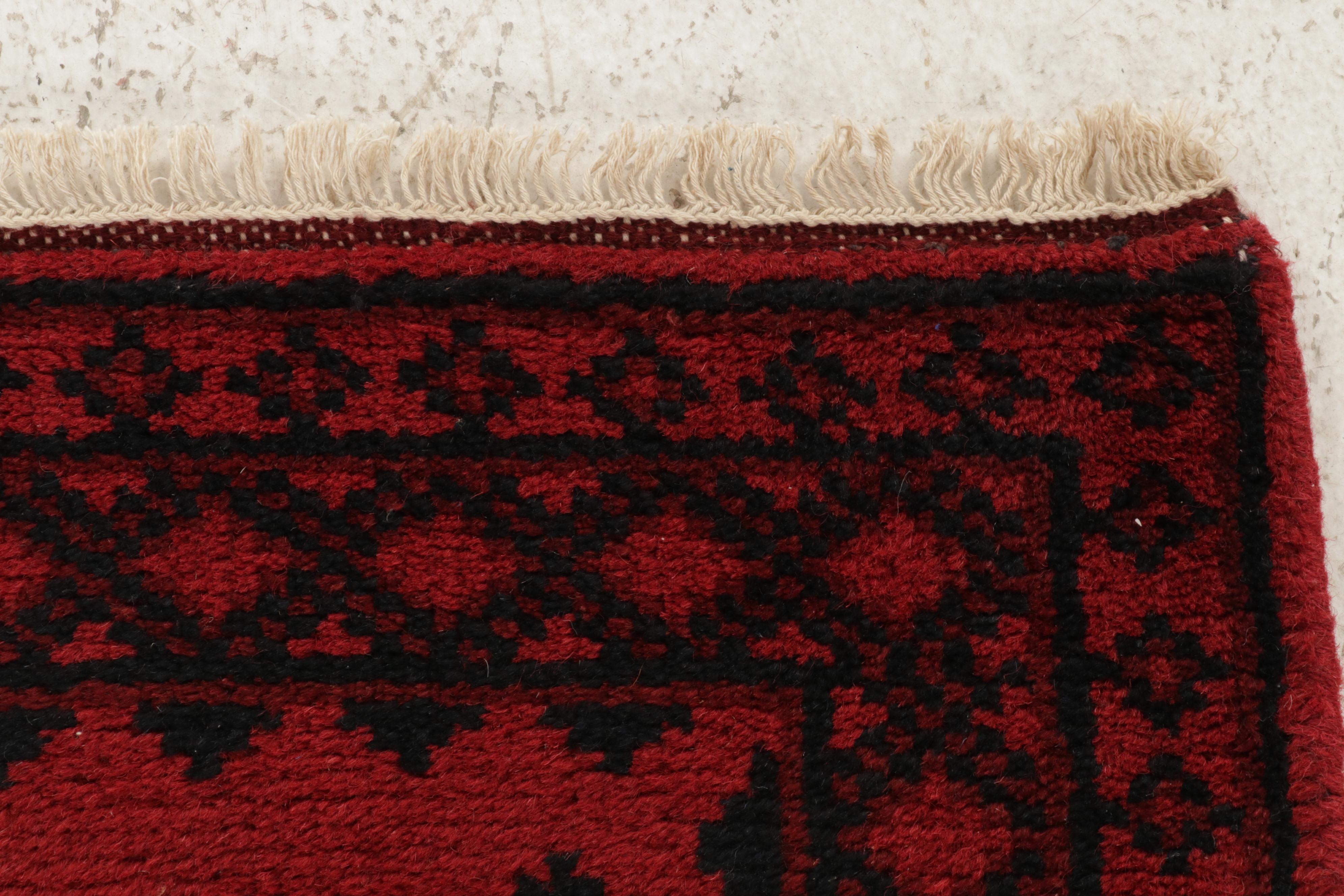 1'11 x 3'1 Hand-Knotted Afghan Turkmen Rug, 2000s