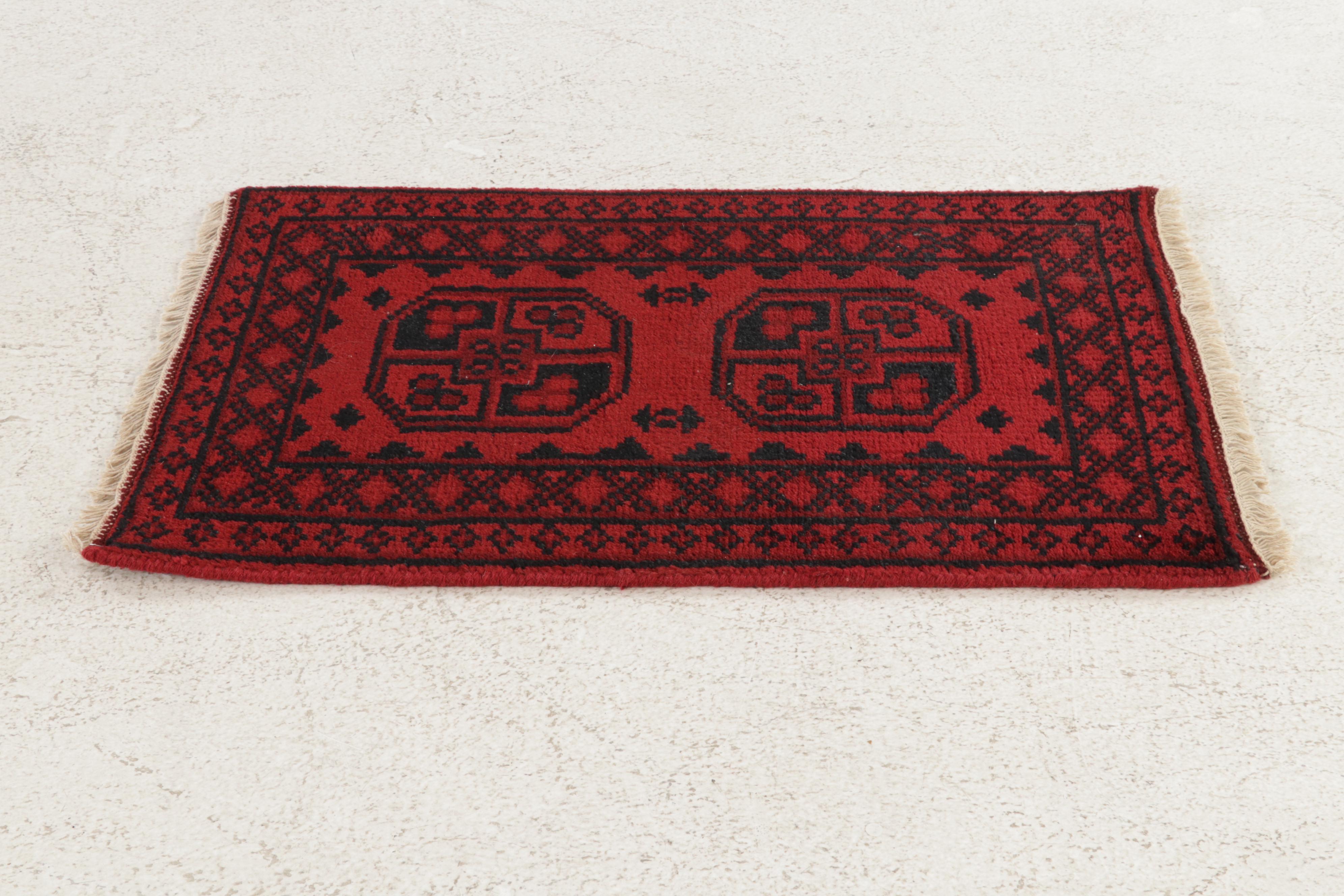 1'11 x 3'1 Hand-Knotted Afghan Turkmen Rug, 2000s