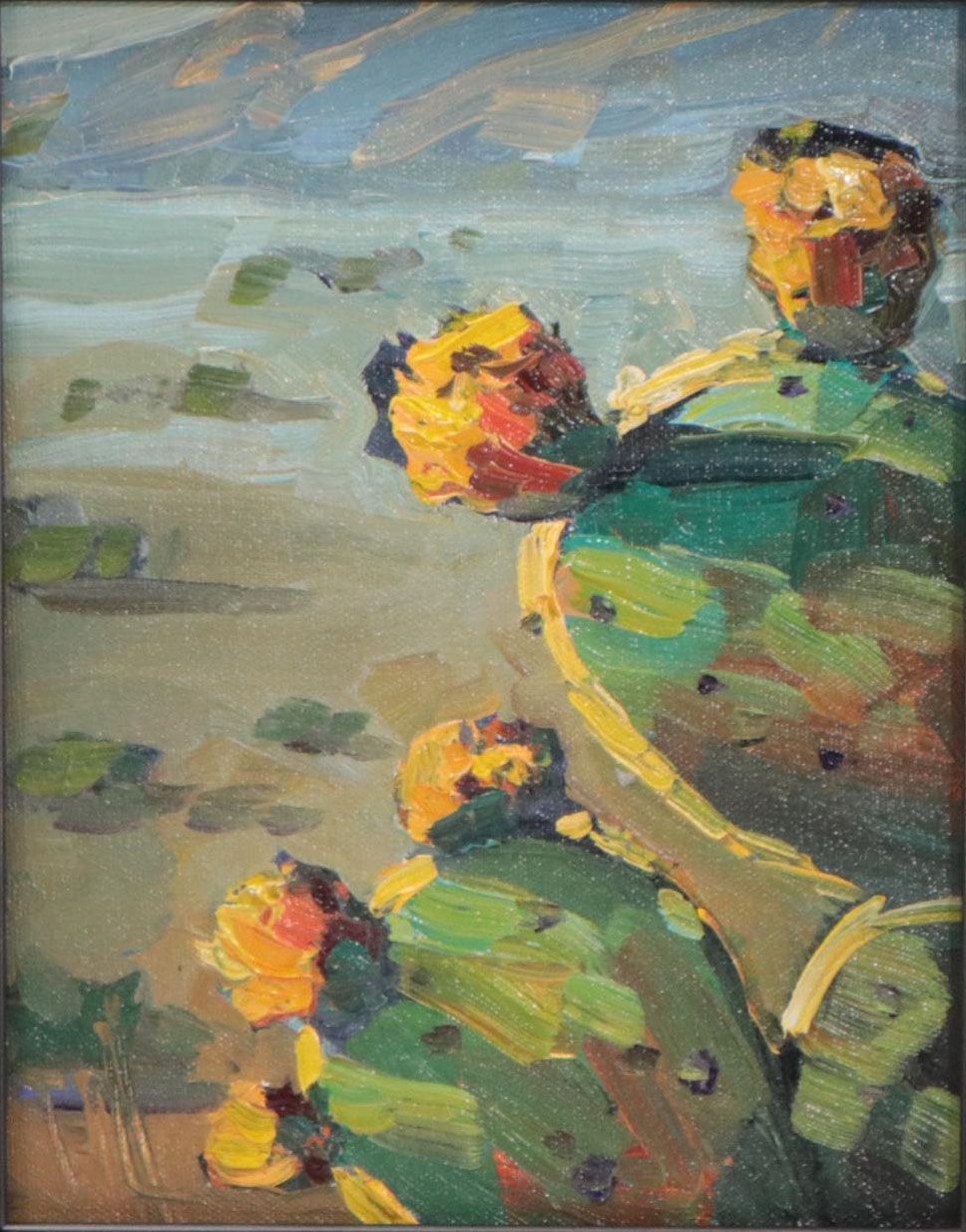 William Hawkins Landscape Oil Painting With Cactus, 2023
