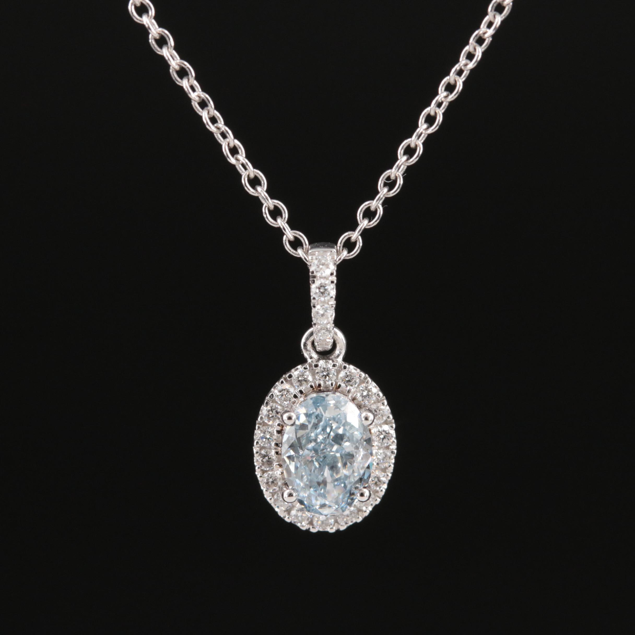 14K 0.81 CTW Lab Grown Diamond Halo Pendant Necklace