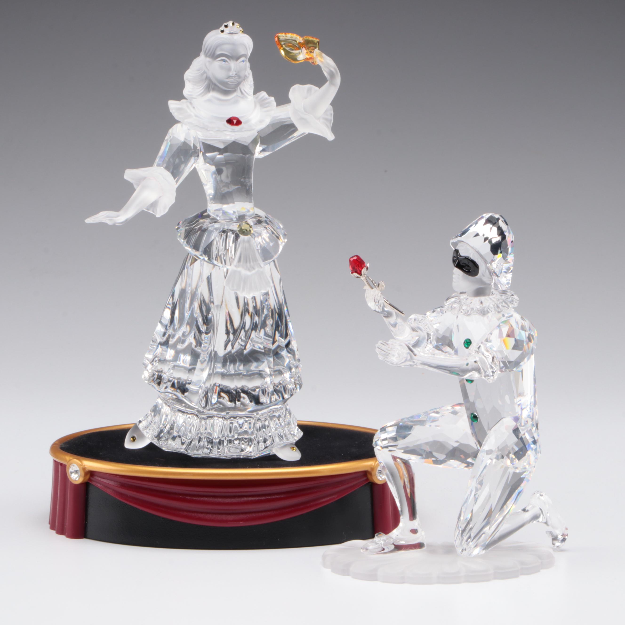 Swarovski Crystal 2000 and 2001 Masquerade Columbine and Harlequin Figurines