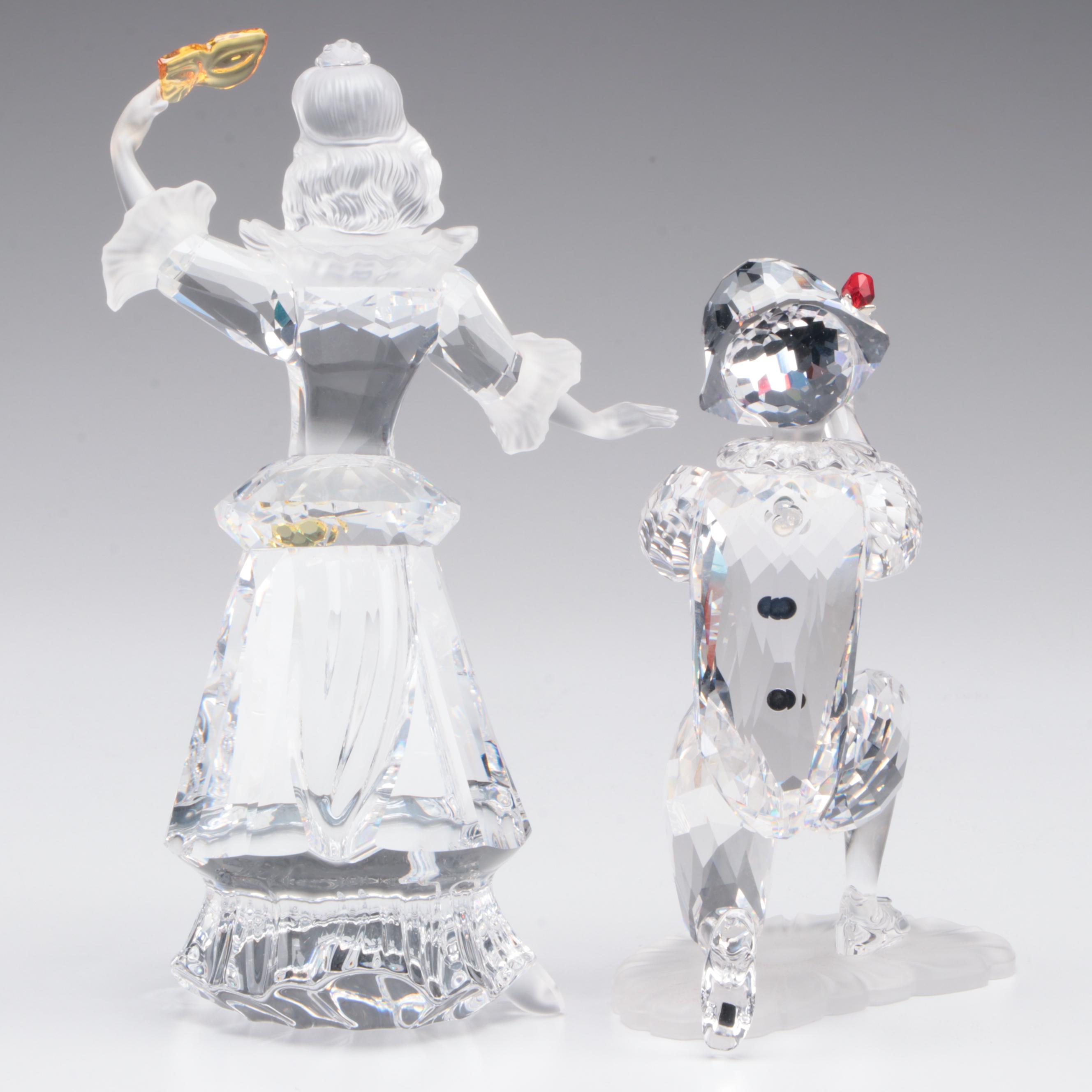 Swarovski Crystal 2000 and 2001 Masquerade Columbine and Harlequin Figurines