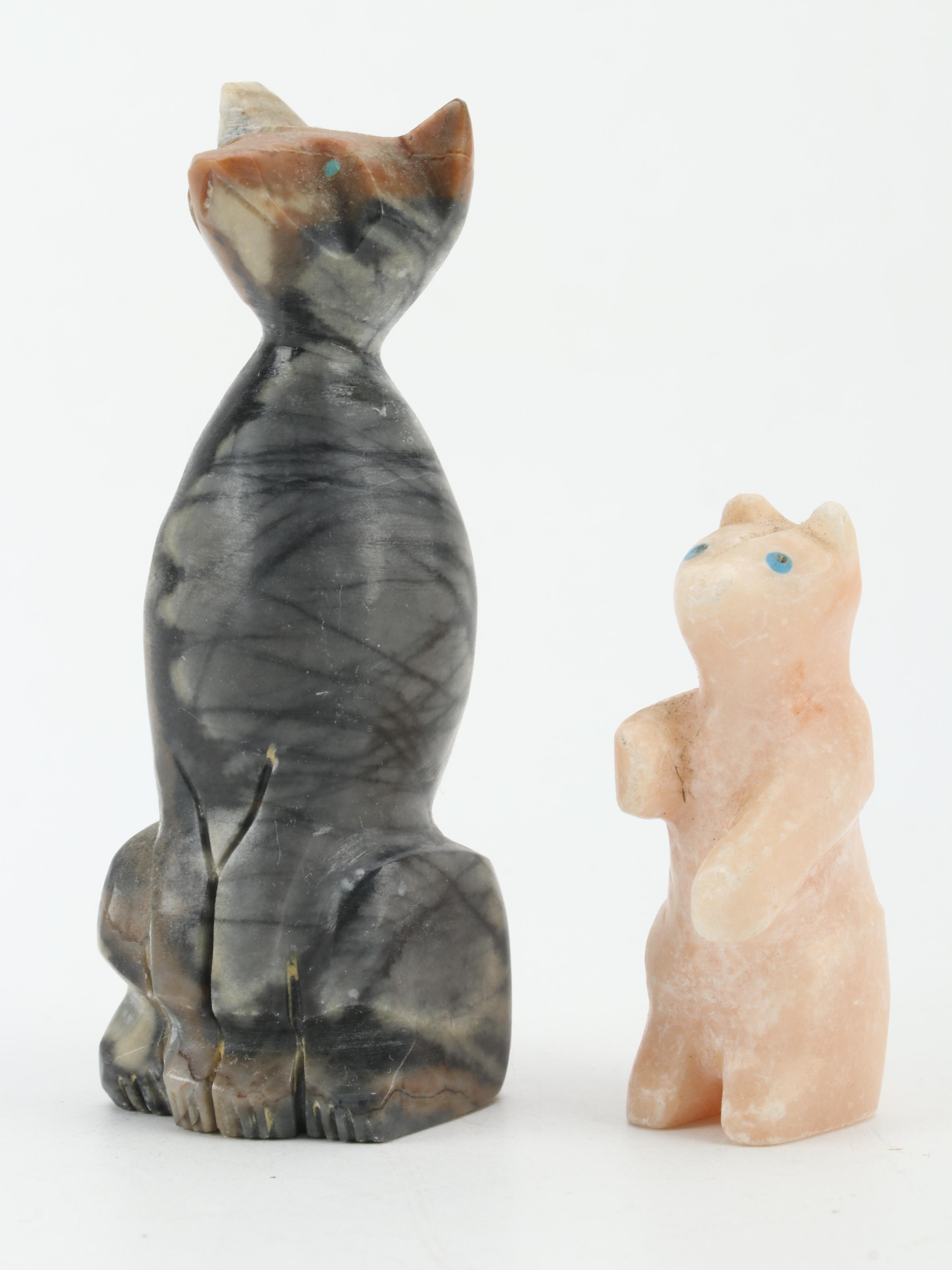 Zuni and Other Hand-Carved Fetishes in Picasso Stone, Marble, Soapstone