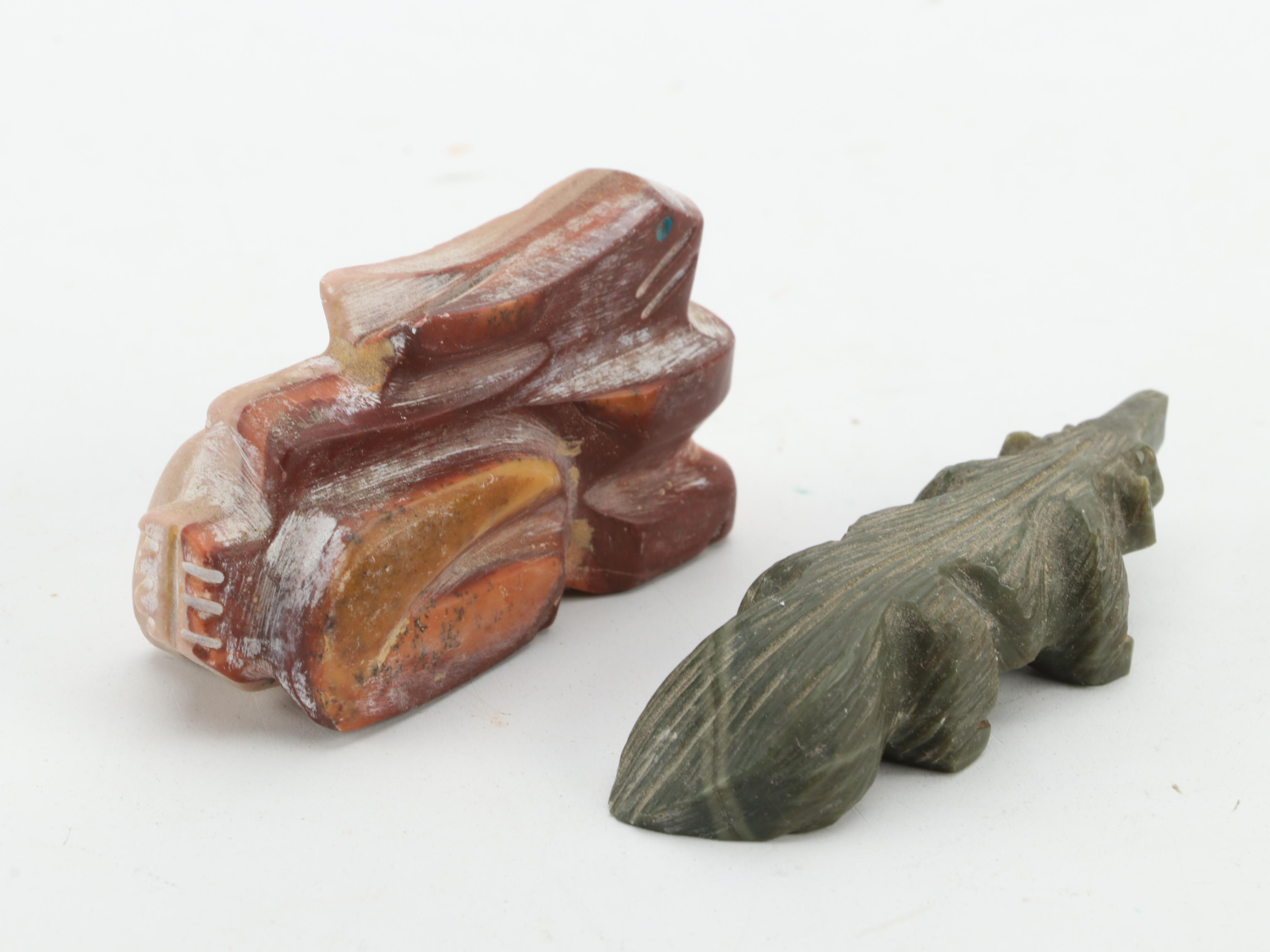 Zuni and Other Hand-Carved Fetishes in Picasso Stone, Marble, Soapstone