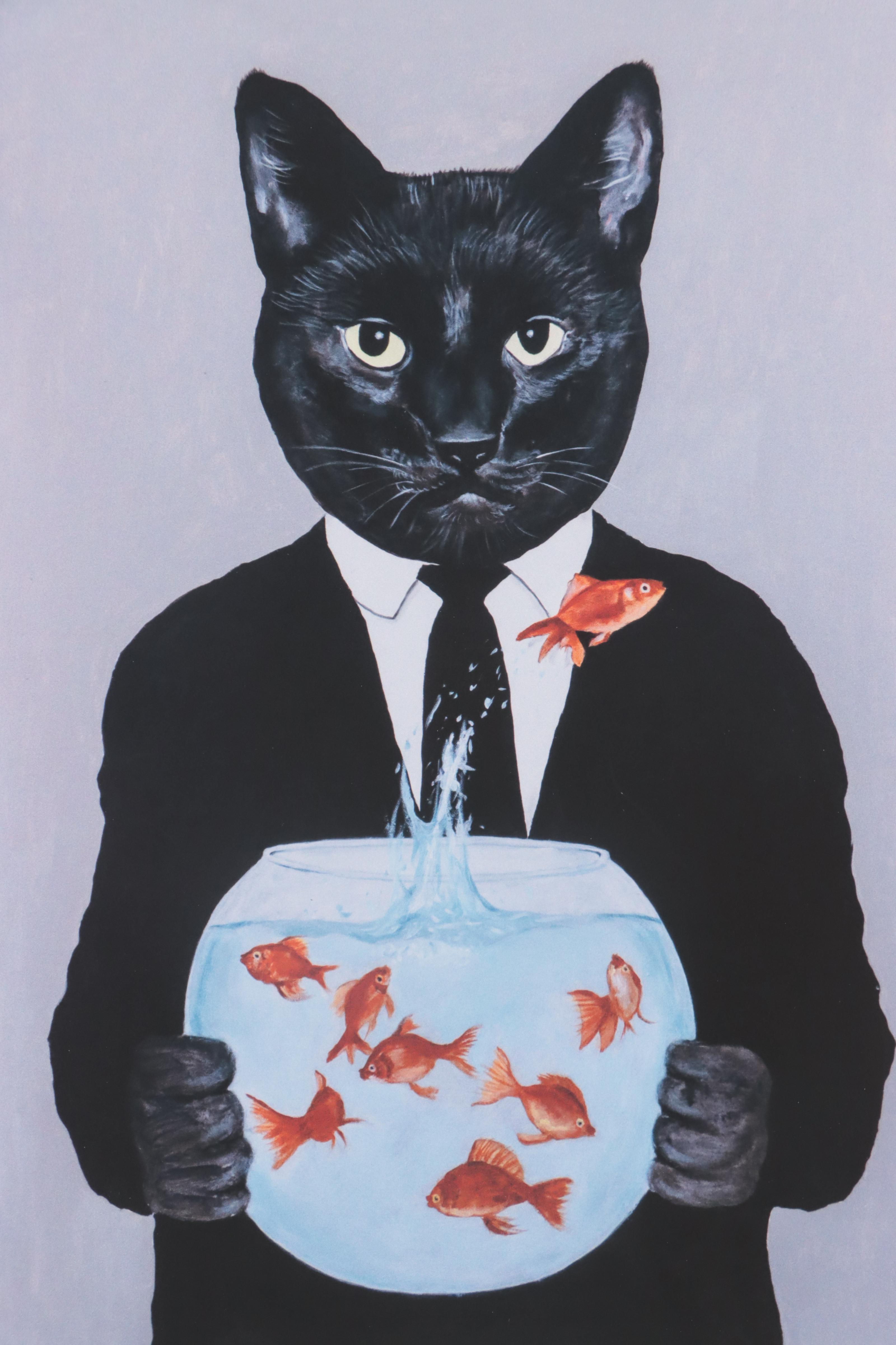 Coco de Paris Giclée "Black Cat Holding Fishbowl," 2022