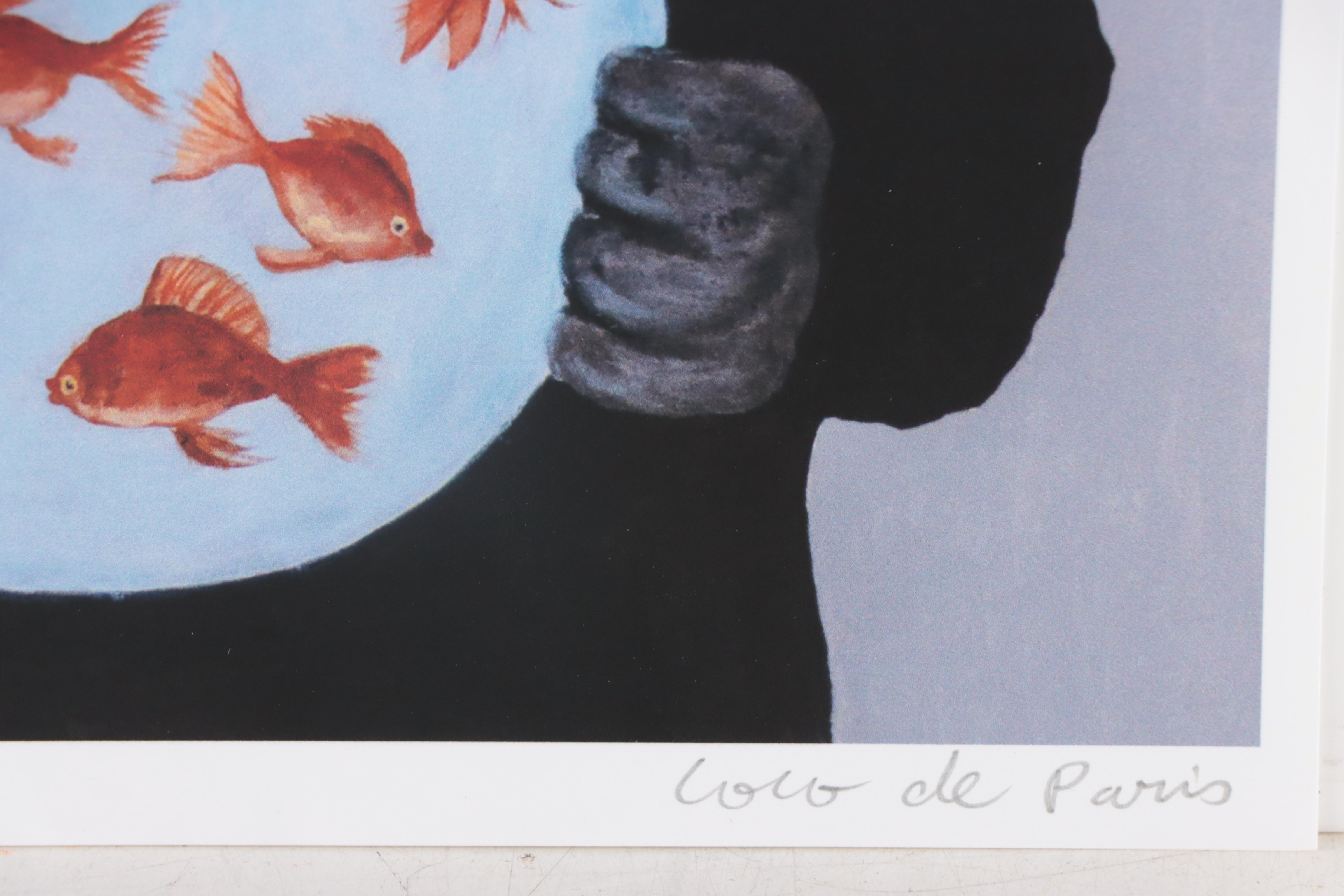 Coco de Paris Giclée "Black Cat Holding Fishbowl," 2022