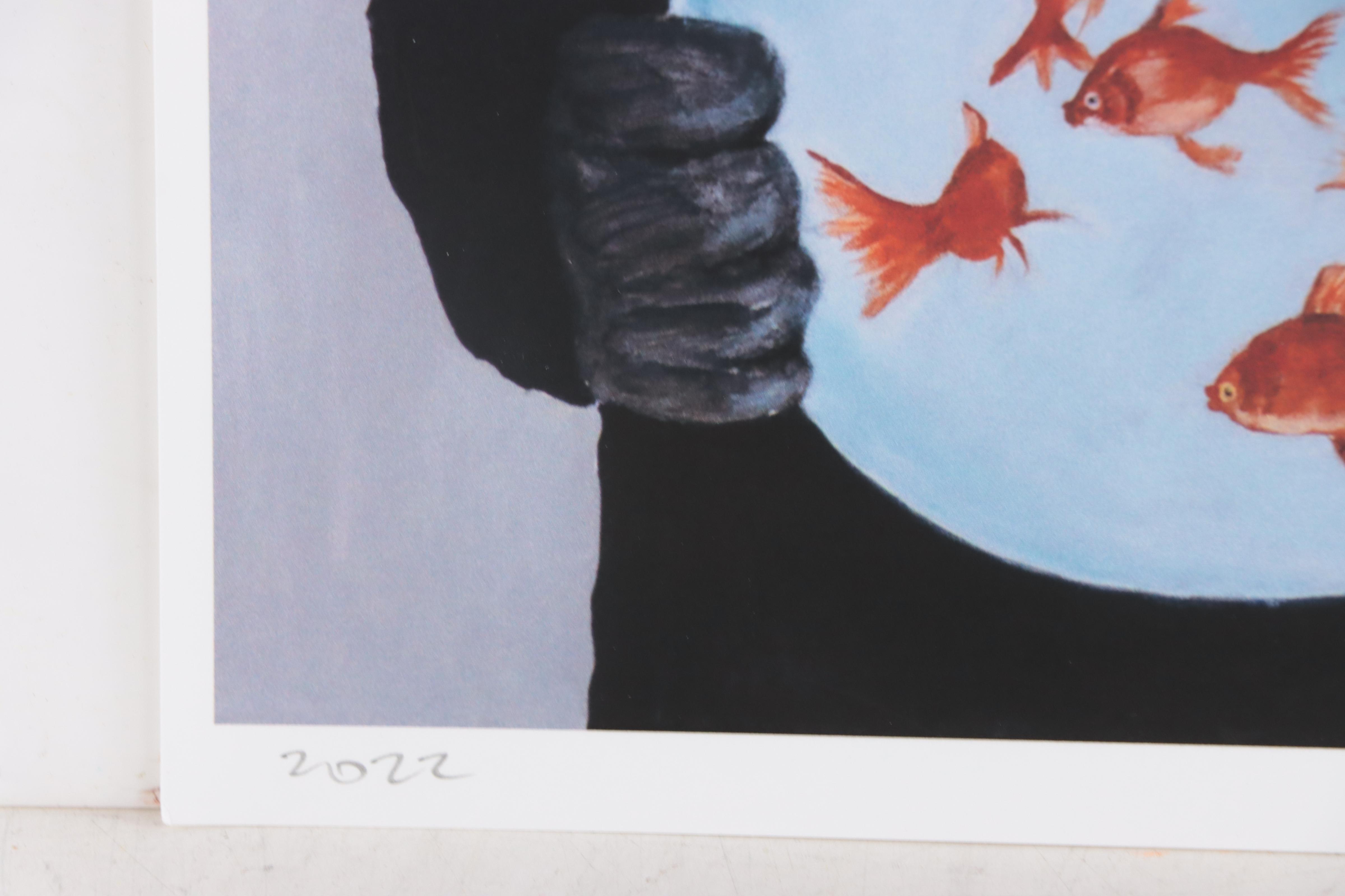 Coco de Paris Giclée "Black Cat Holding Fishbowl," 2022