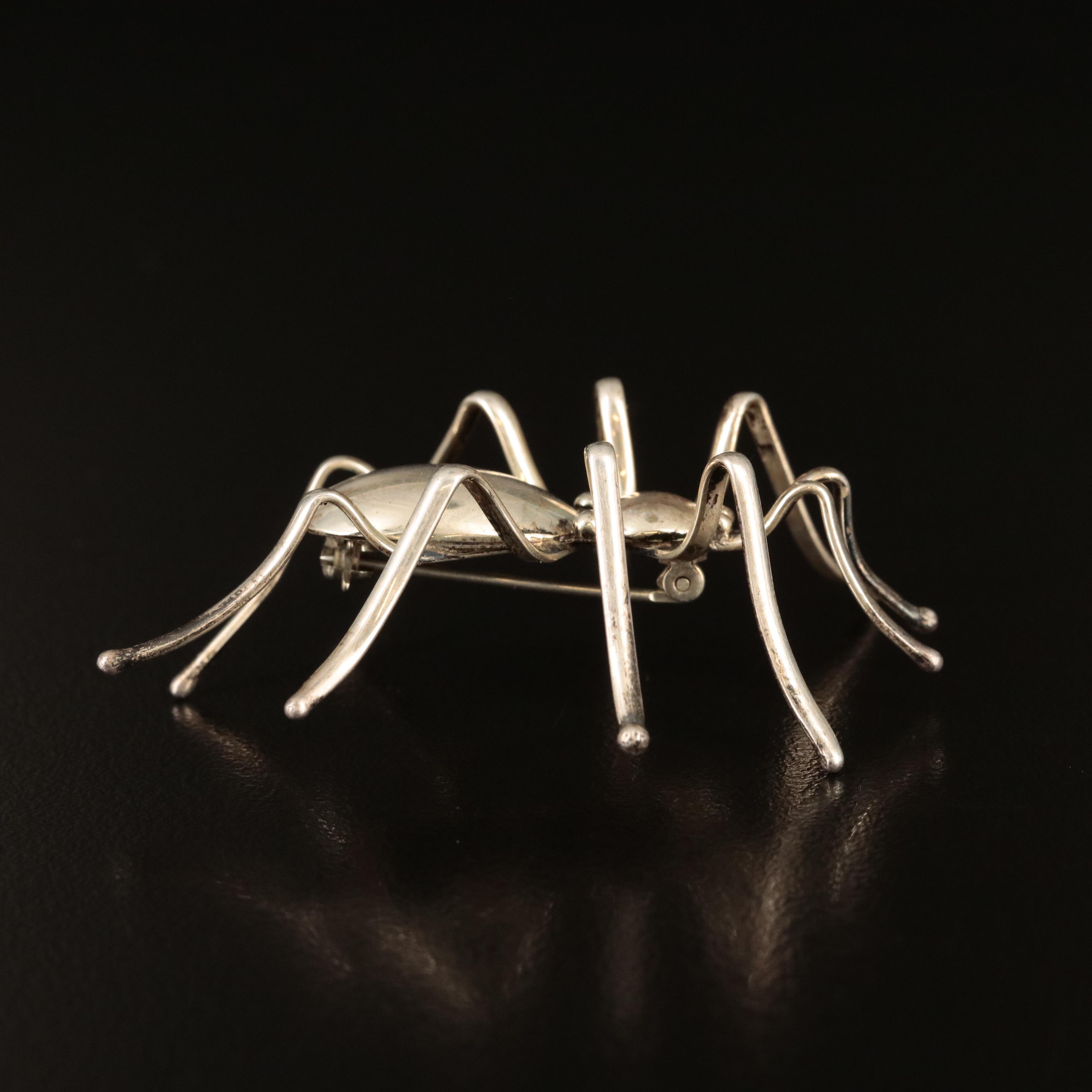 E. Spencer Navajo Diné Spider Brooch and Southwestern Signed Rings in Sterling