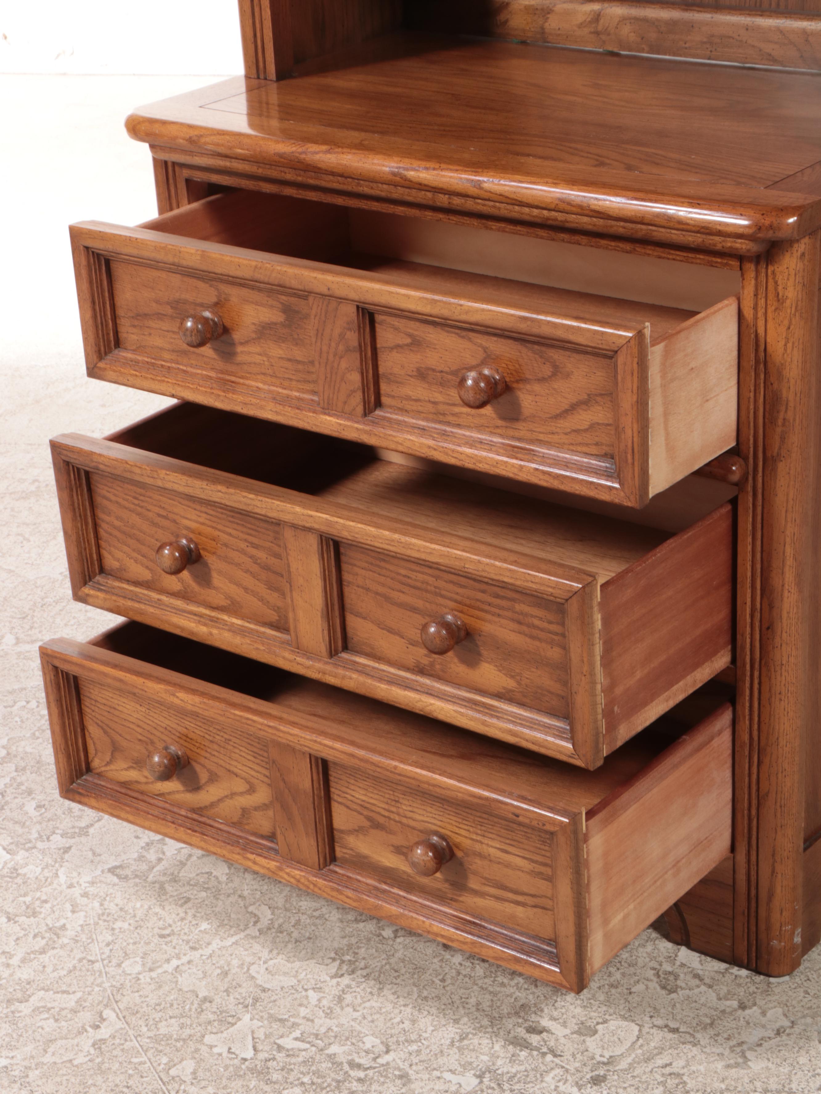 Dixie Furniture Oak Bookcase-on-Chest, Late 20th Century