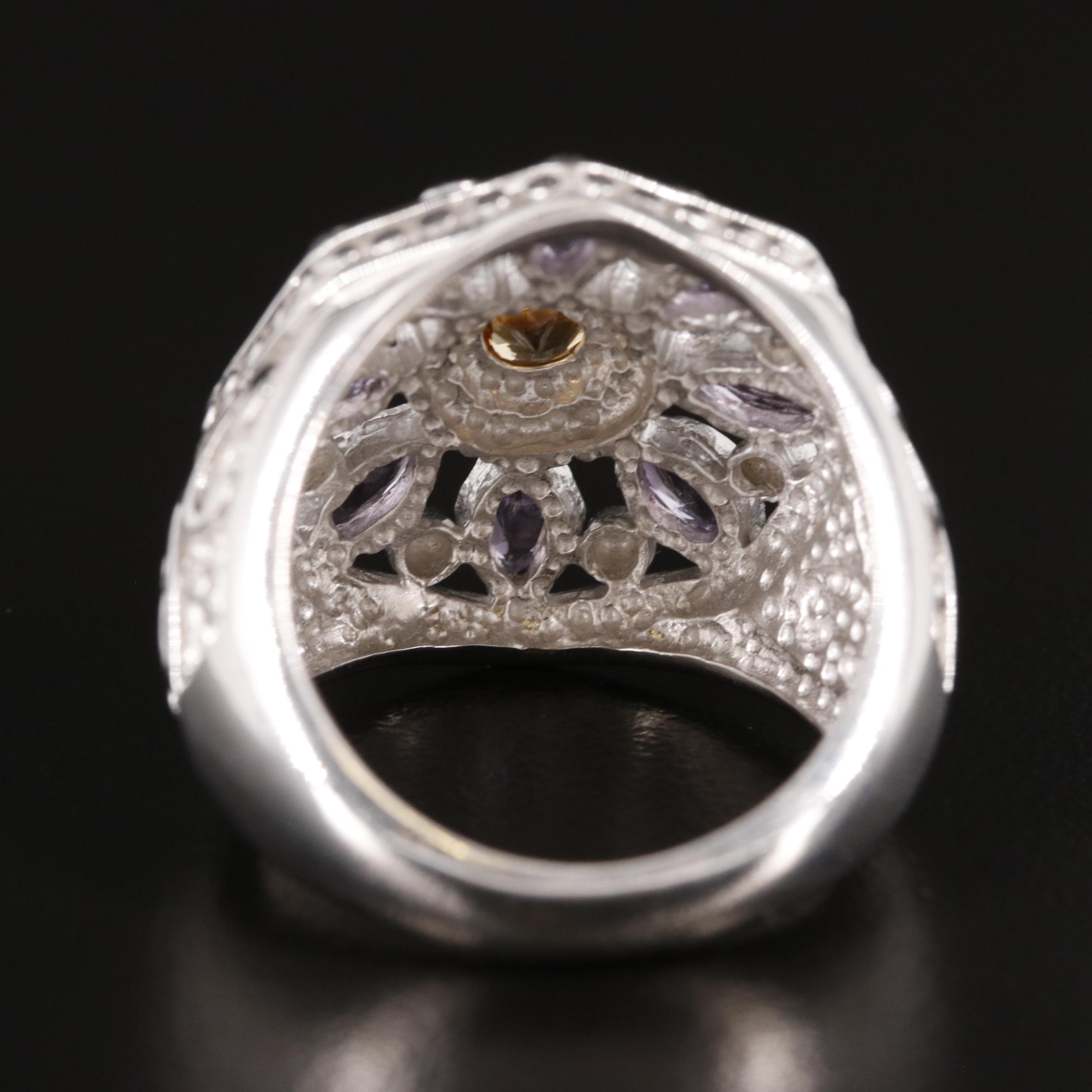 Sterling Citrine and Amethyst Flower Ring