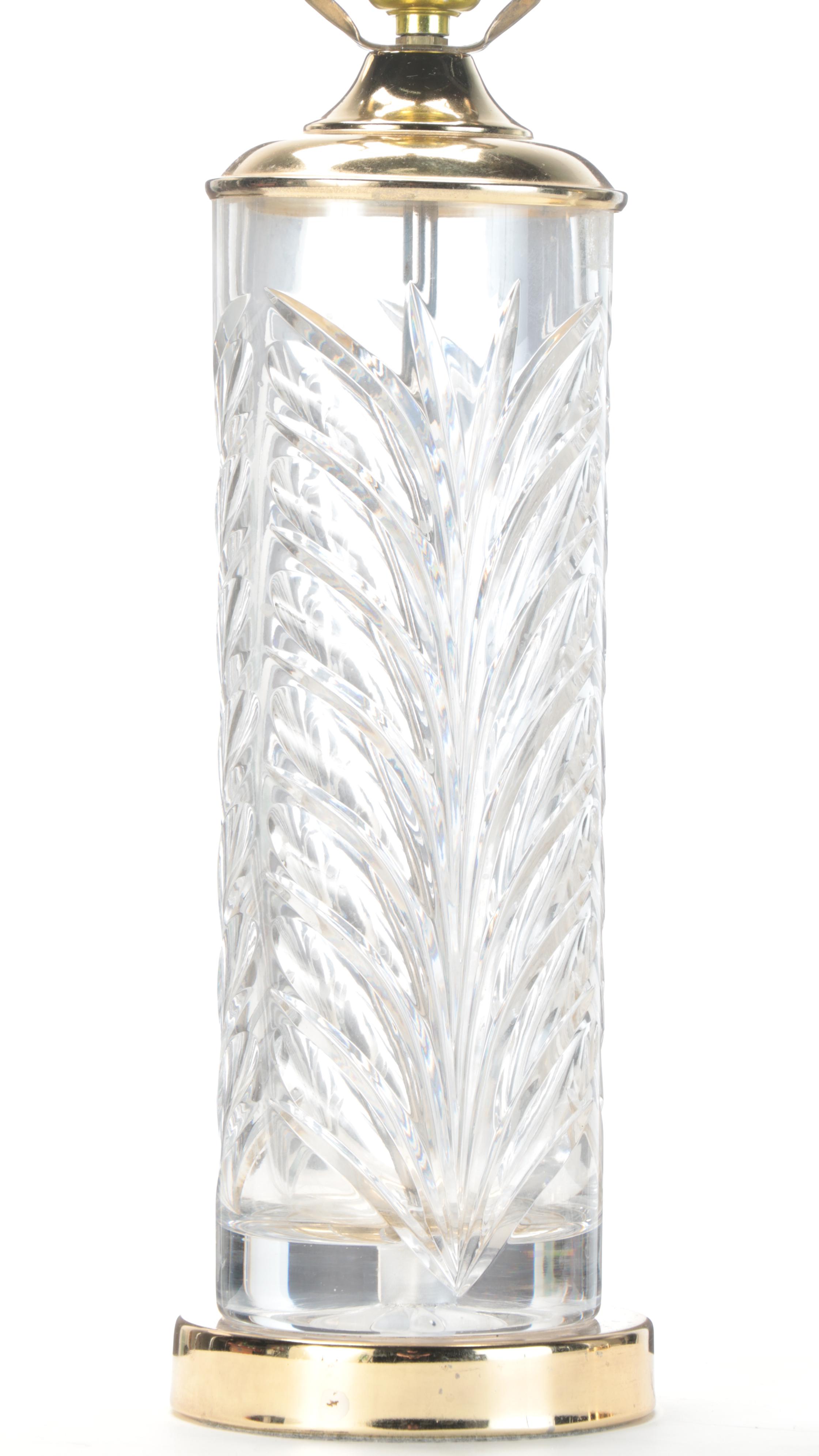 Pressed Glass and Brass Cylinder Table Lamps, Late 20th Century