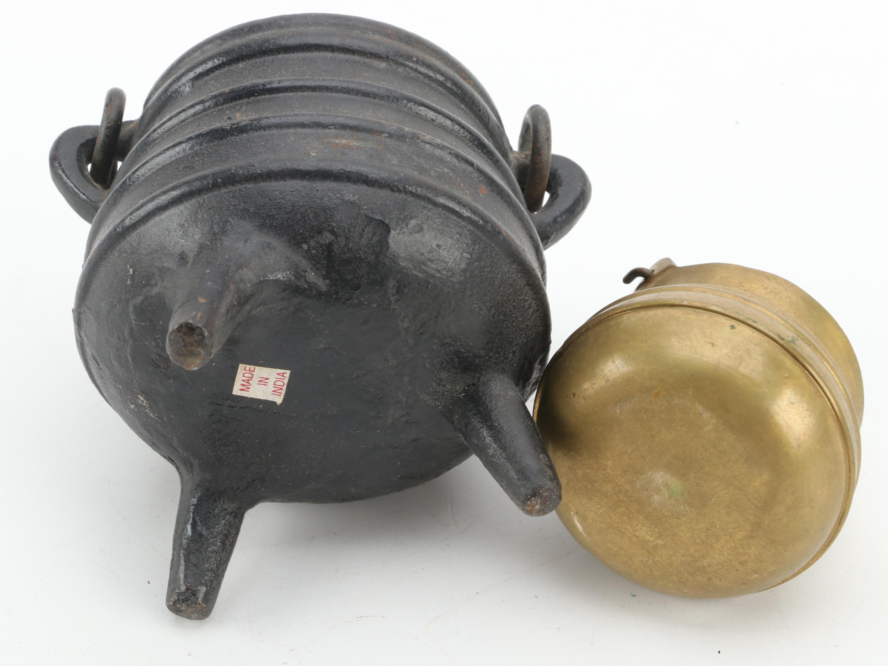 Brass Incense Jar, Bud Vase, "Baby Goyle" Gargoyle and Decorative Cauldrons