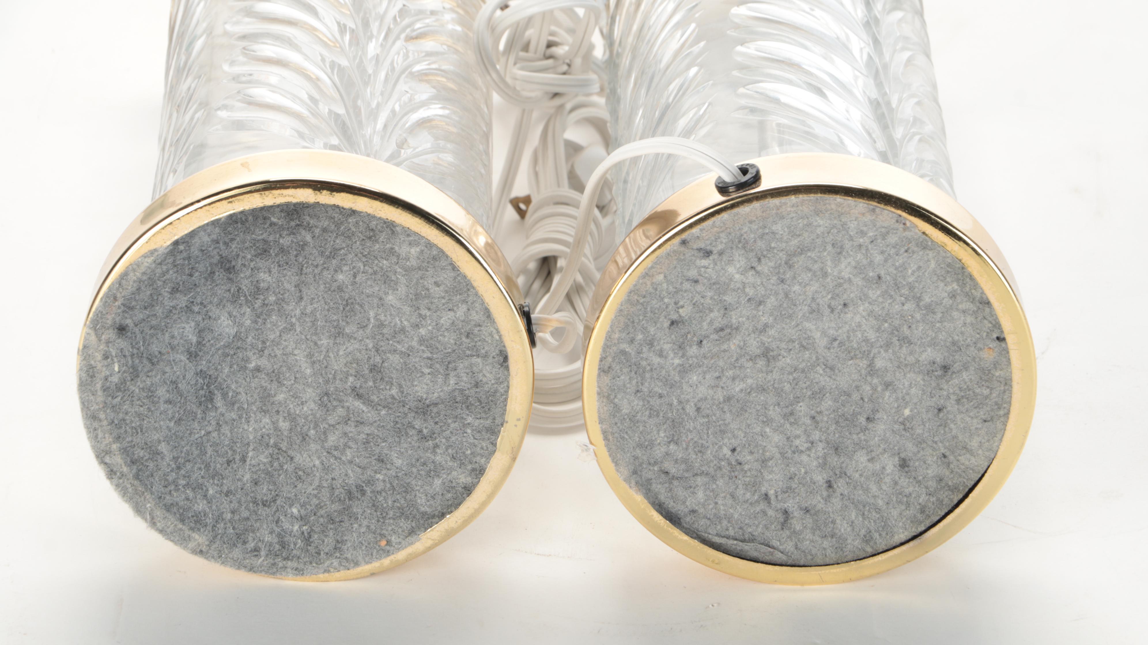 Pressed Glass and Brass Cylinder Table Lamps, Late 20th Century