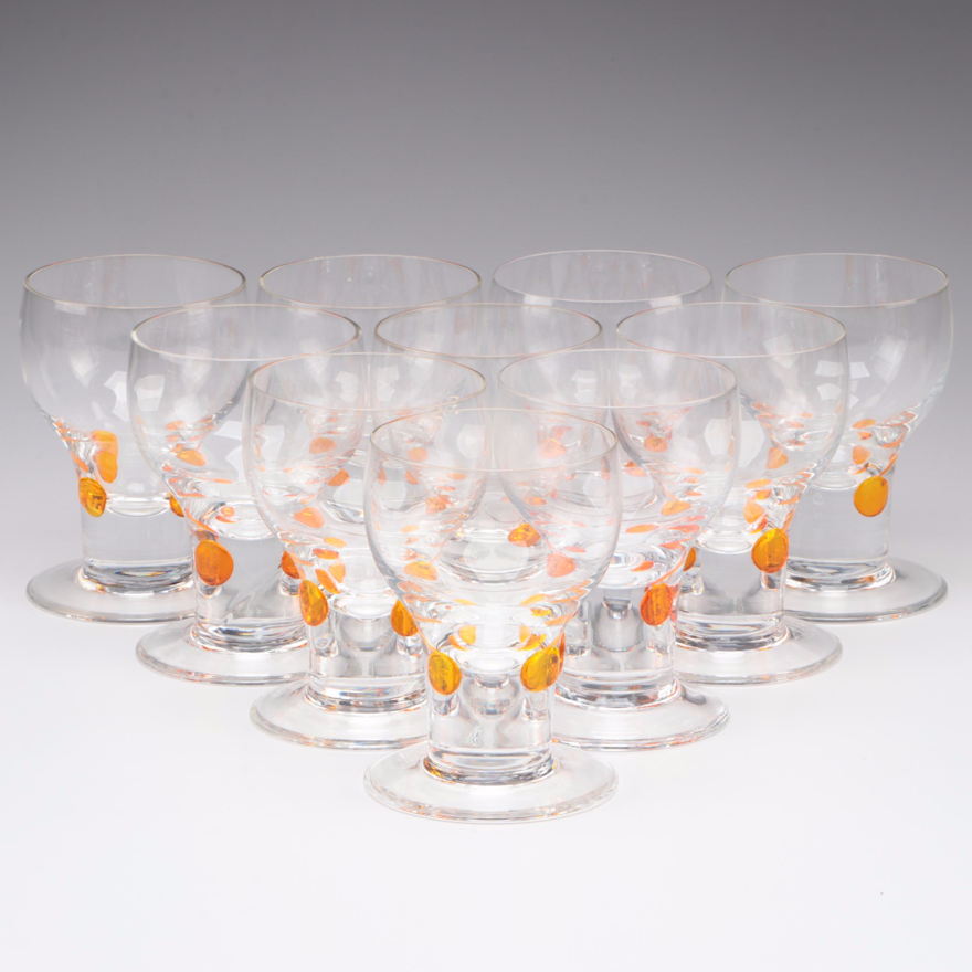 Blown Glass Clear Glasses with Applied Amber Glass Accent