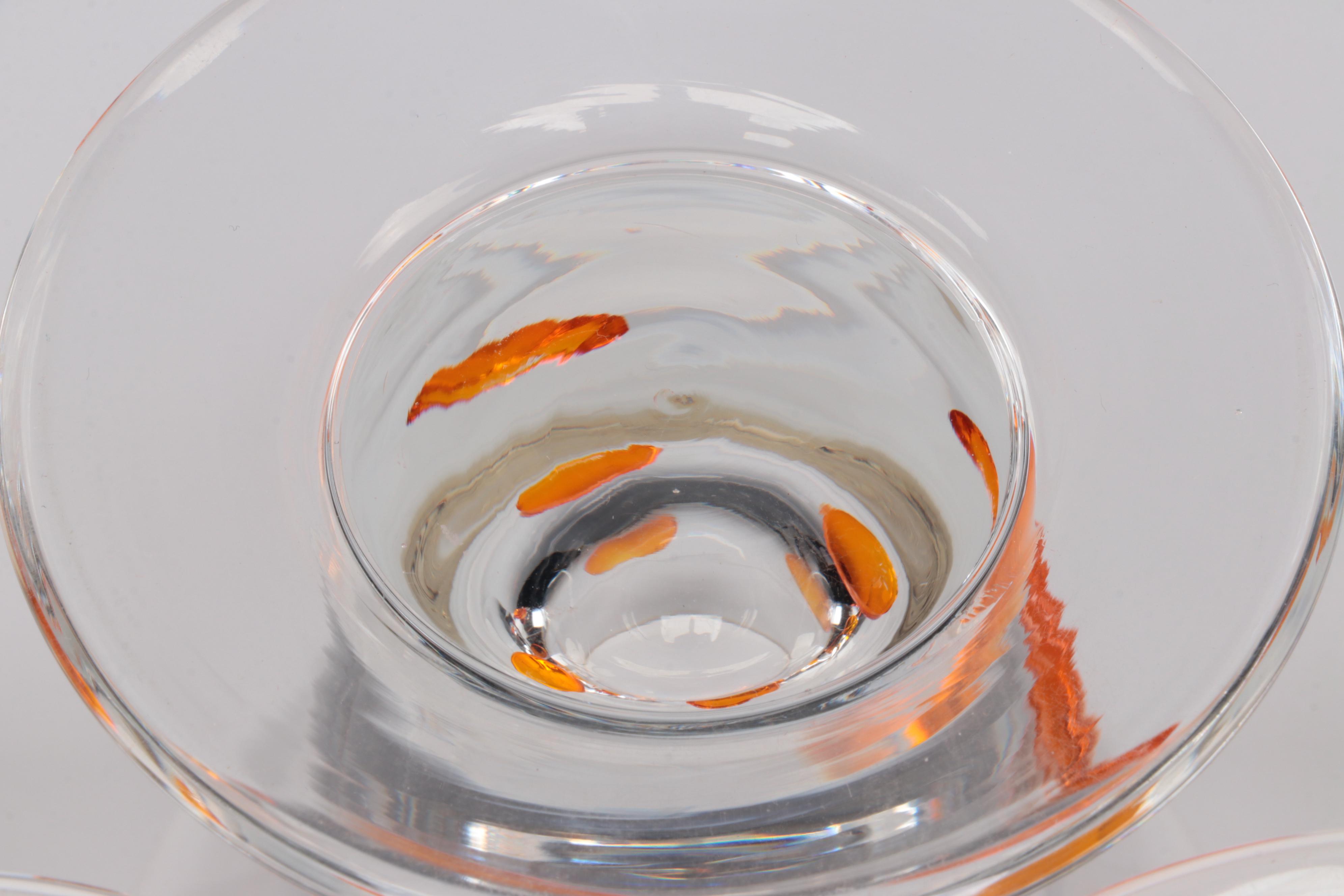 Blown Glass Clear Glasses with Applied Amber Glass Accent