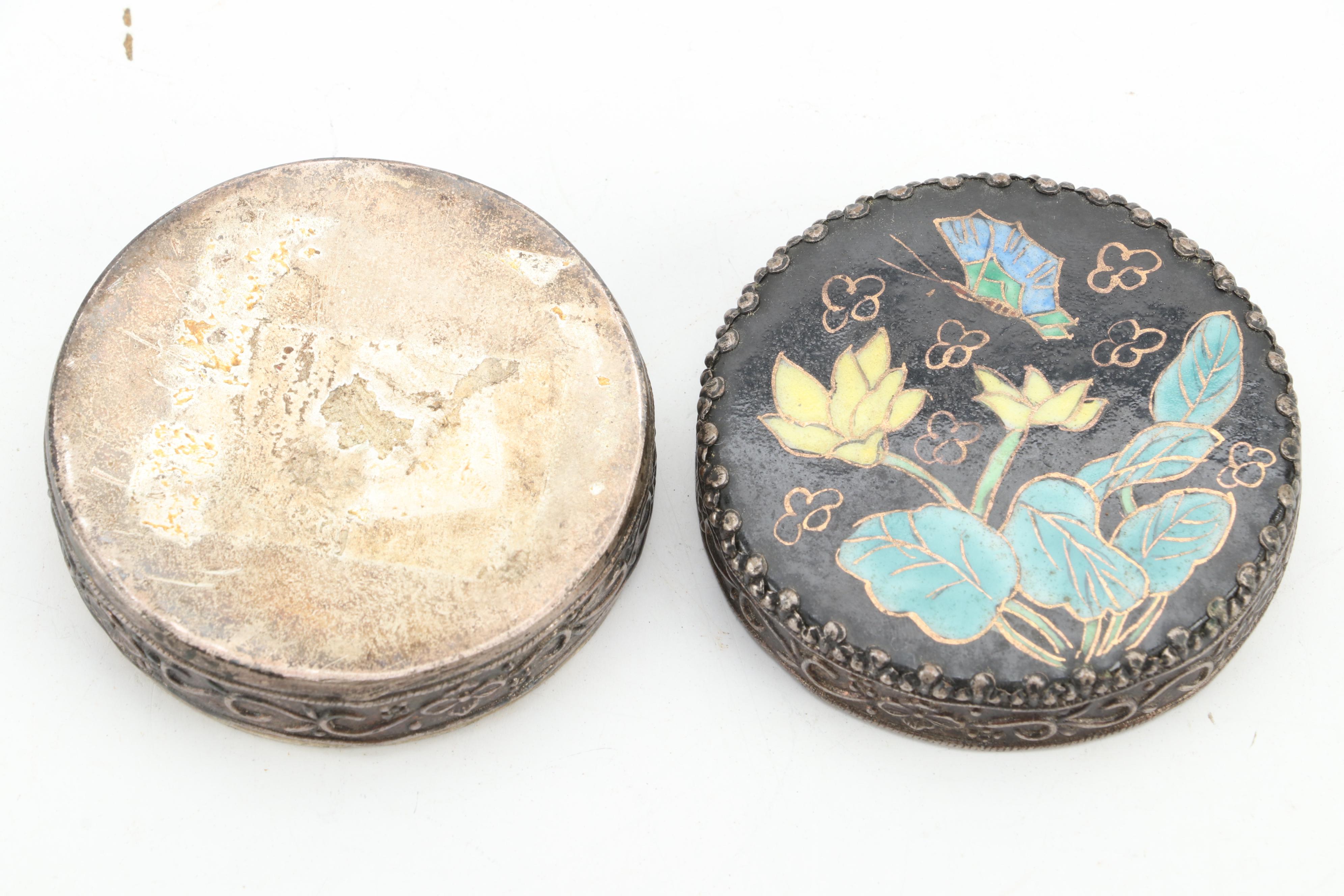 Pair of Japanese Mixed Metals Candlesticks and Other Decorative Container