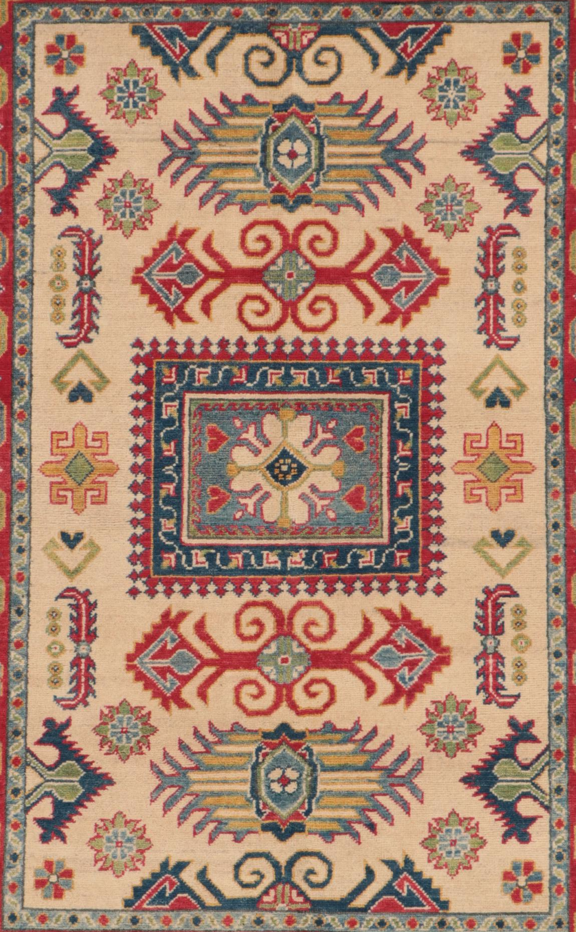 4' x 6'1 Hand-Knotted Pakistani Kazak-Style Area Rug