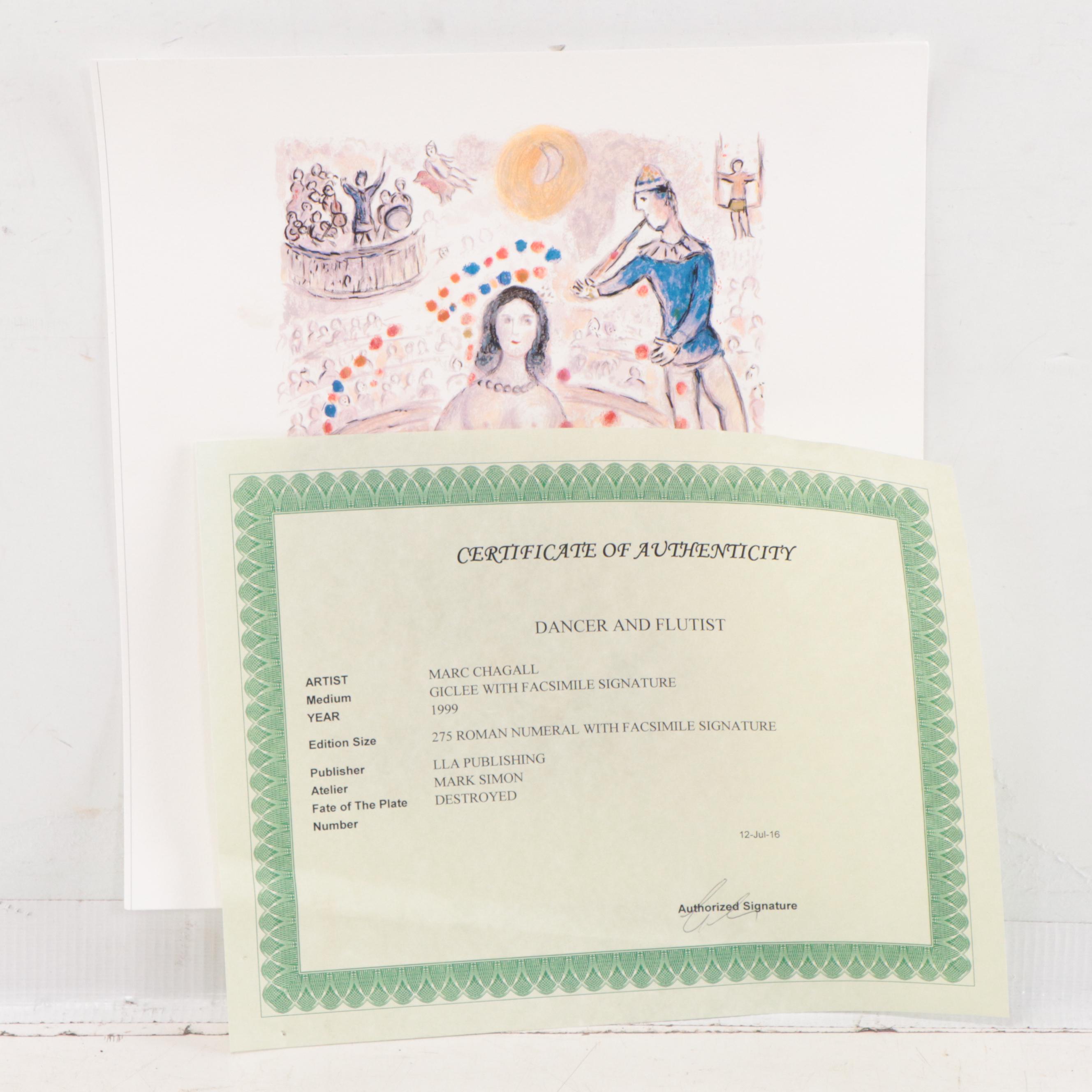 Giclée After Marc Chagall "Dance and Flutist"