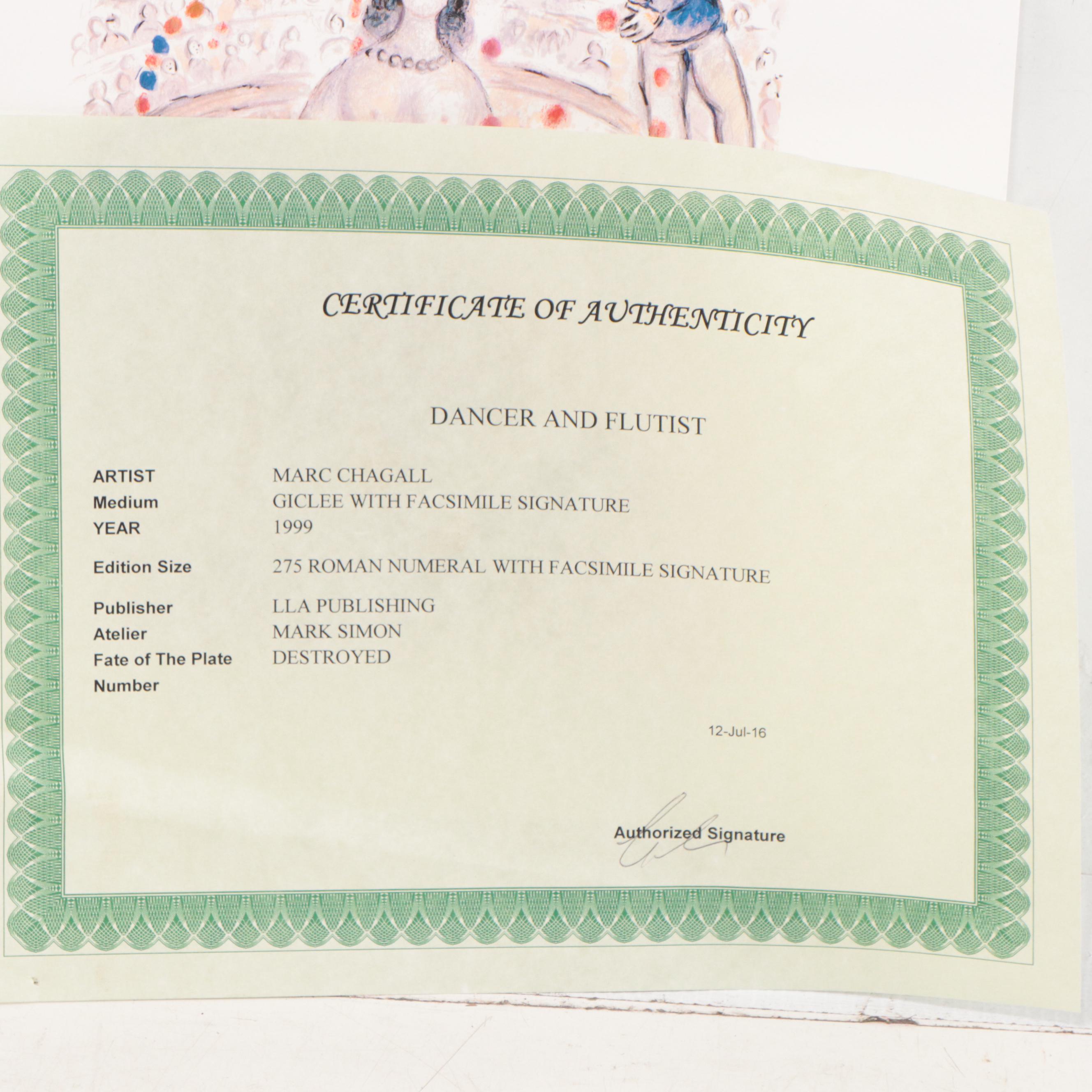 Giclée After Marc Chagall "Dance and Flutist"