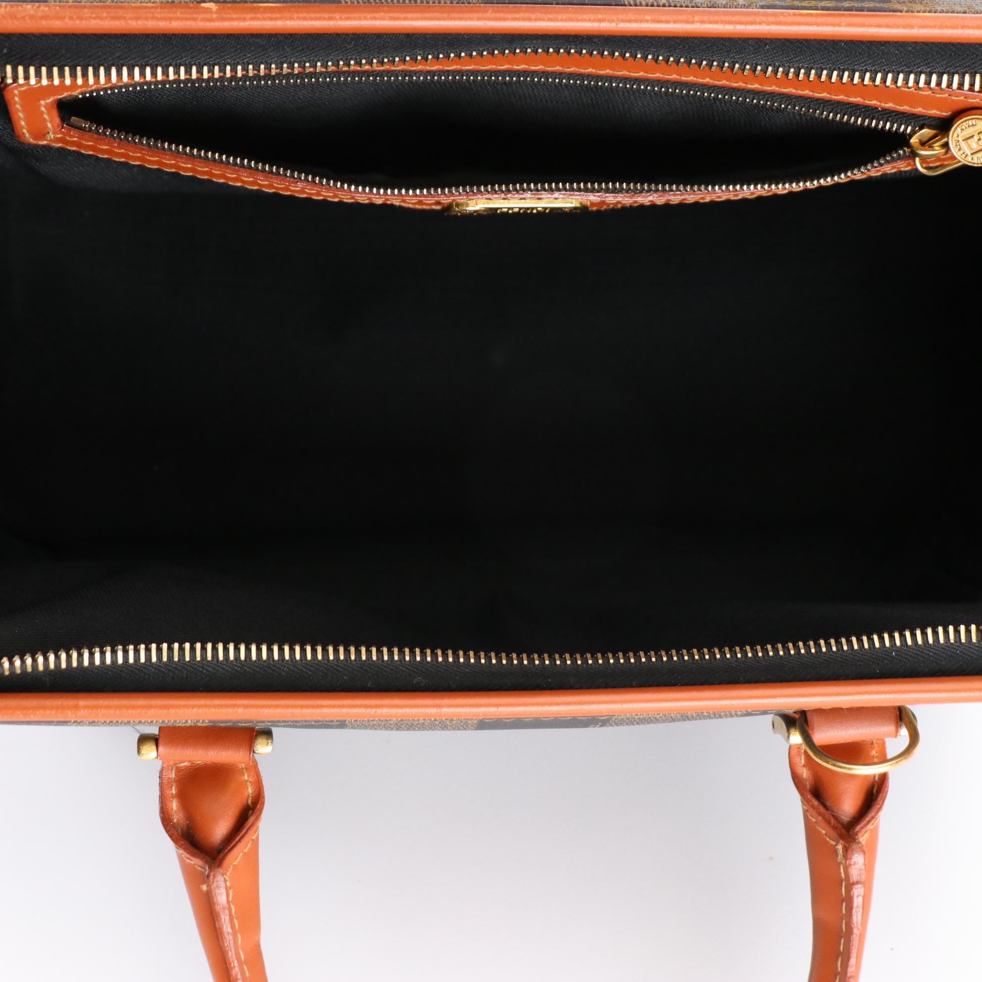 Fendi Boston Bag in Pequin Stripe Coated Canvas and Leather