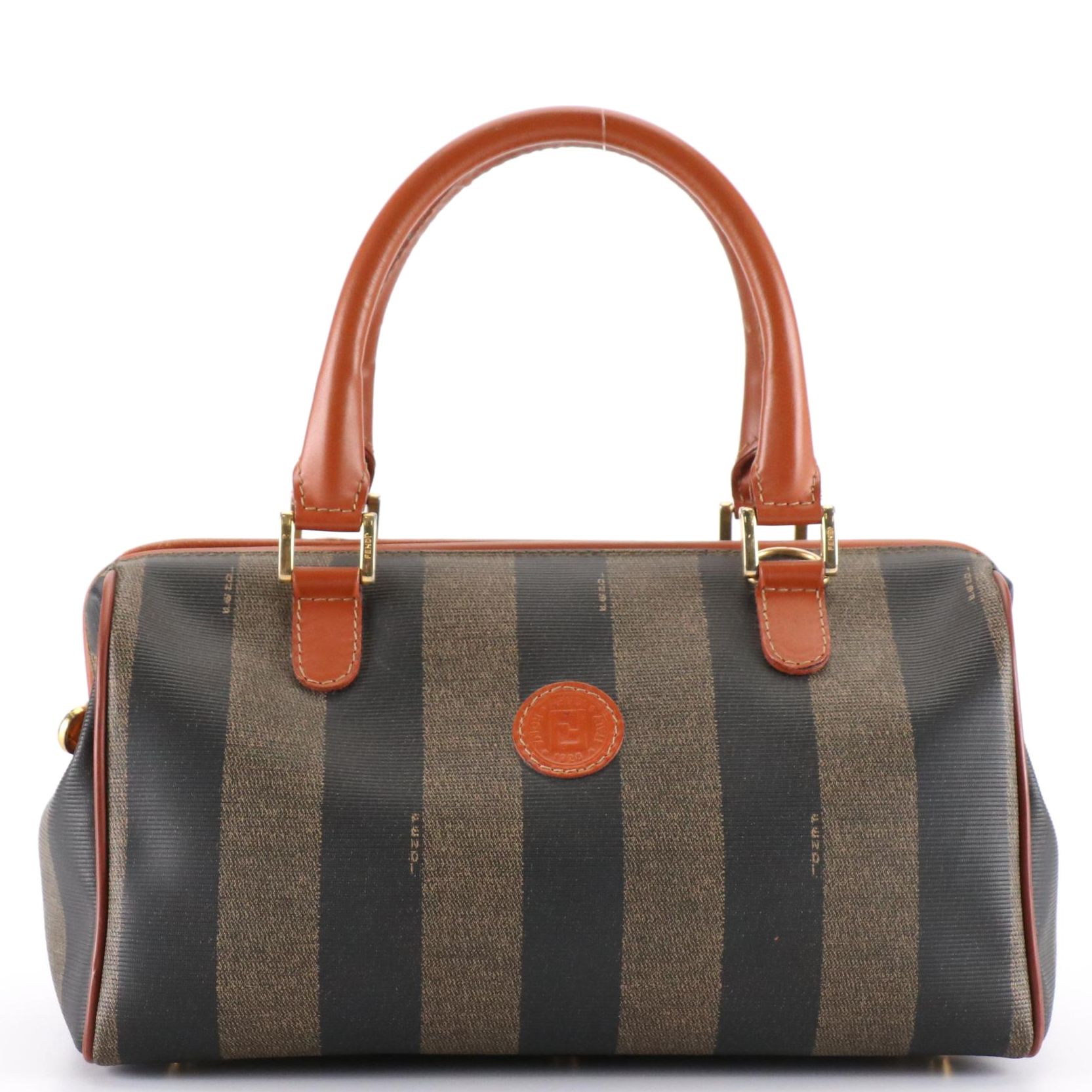 Fendi Boston Bag in Pequin Stripe Coated Canvas and Leather