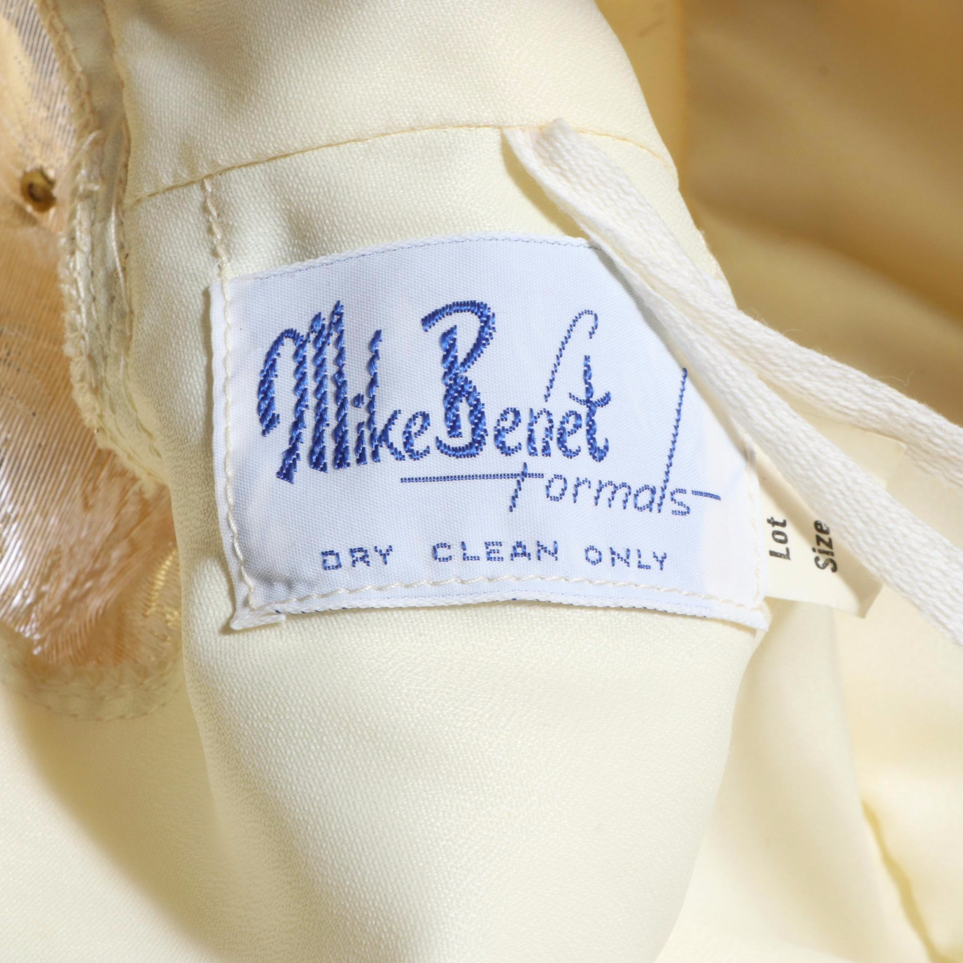 Mike Benet Evening Dress in Gold with Ostrich Feather Trimmed Watteau Cape