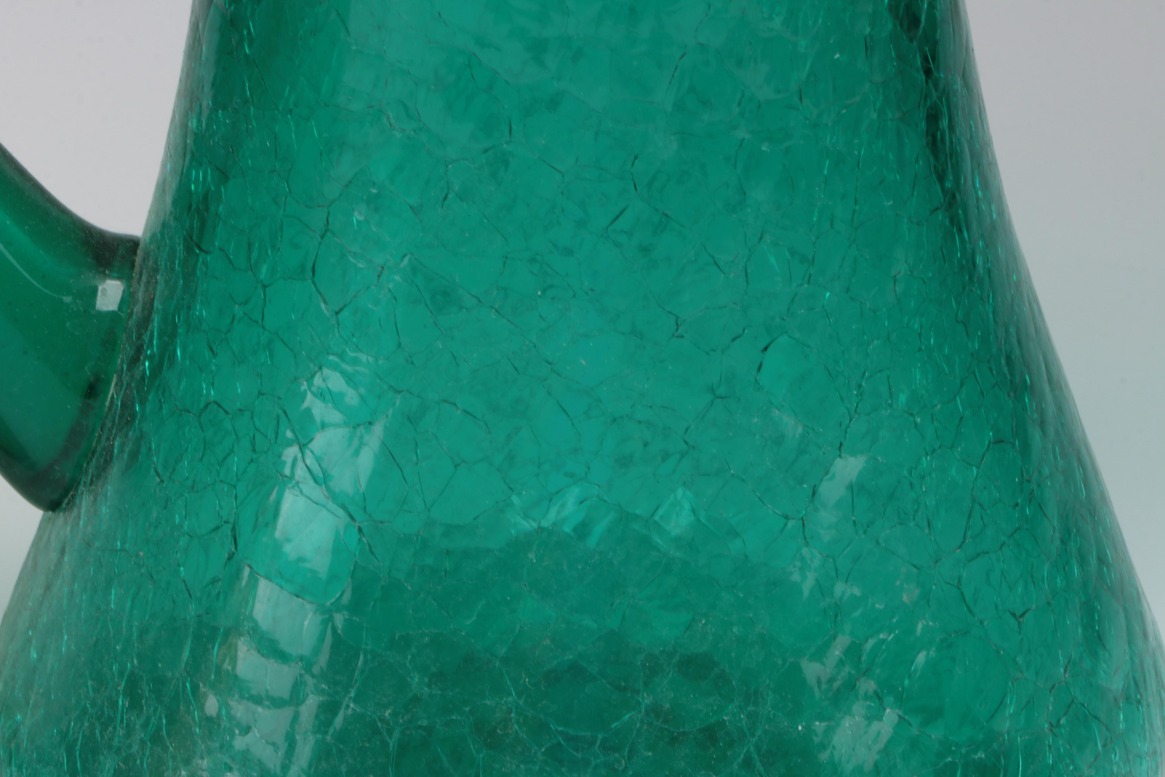 Mid Century Modern Crackle Glass Pitcher and Vases, Mid to Late 20th Century