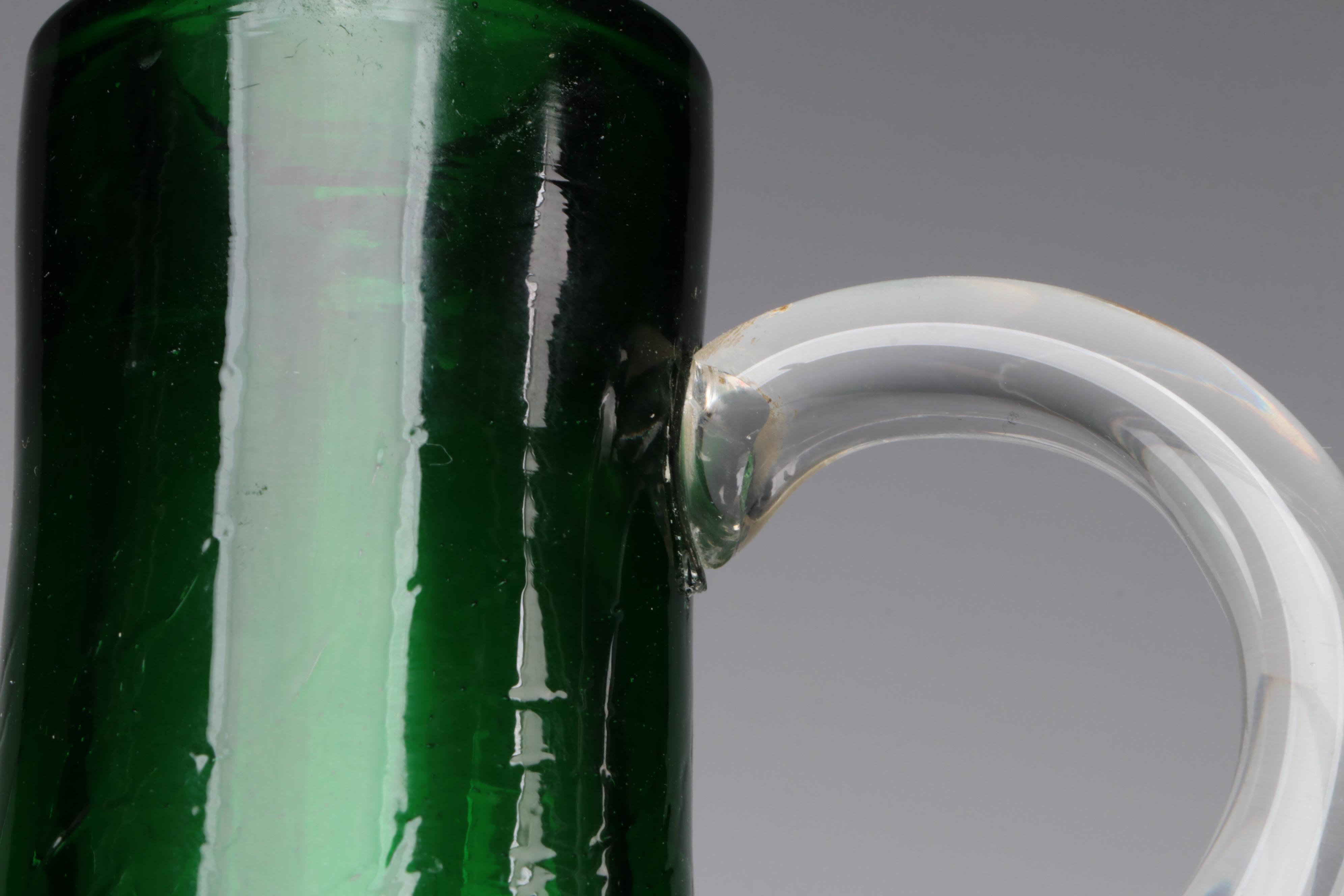 Mid Century Modern Crackle Glass Pitcher and Vases, Mid to Late 20th Century