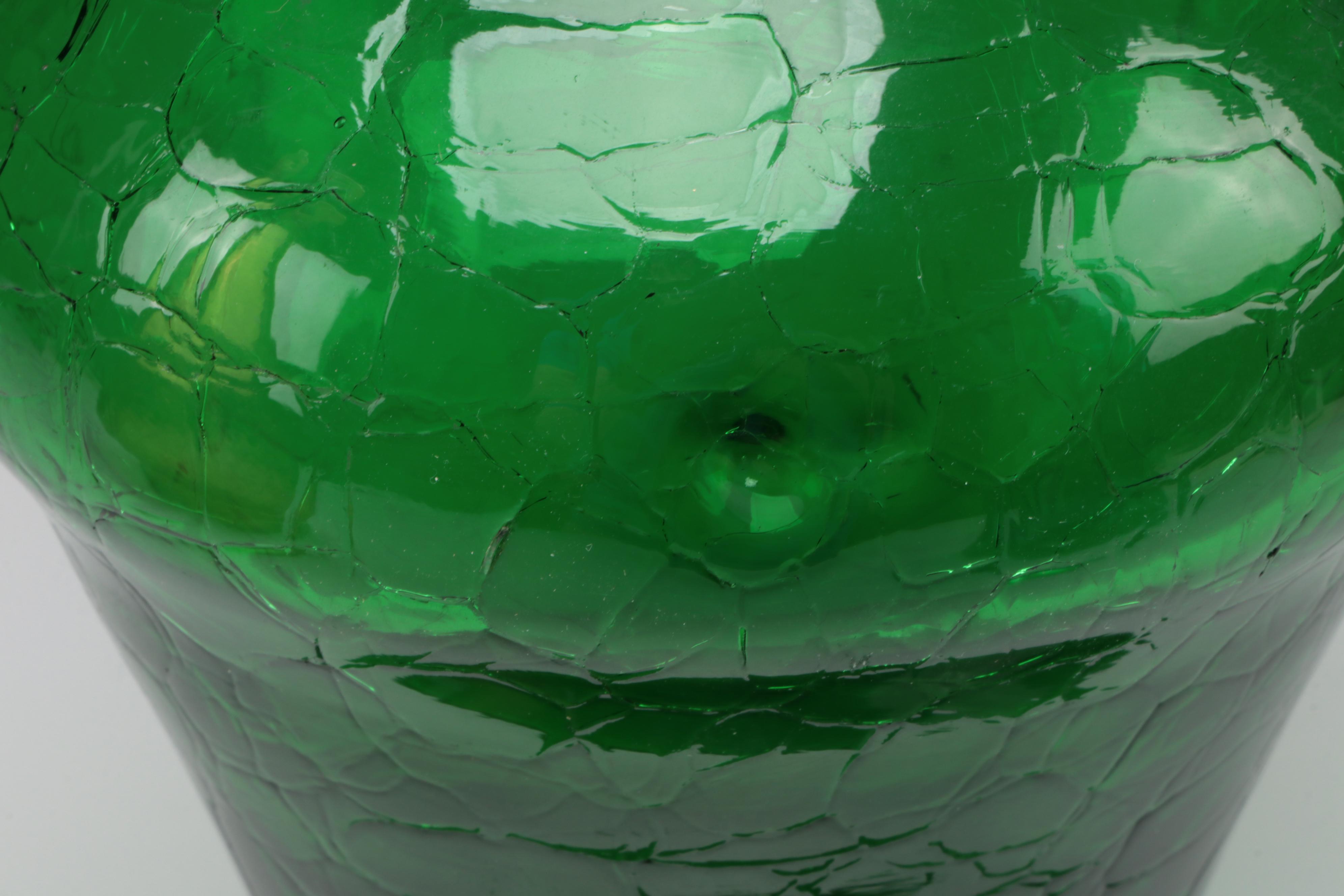 Mid Century Modern Crackle Glass Pitcher and Vases, Mid to Late 20th Century