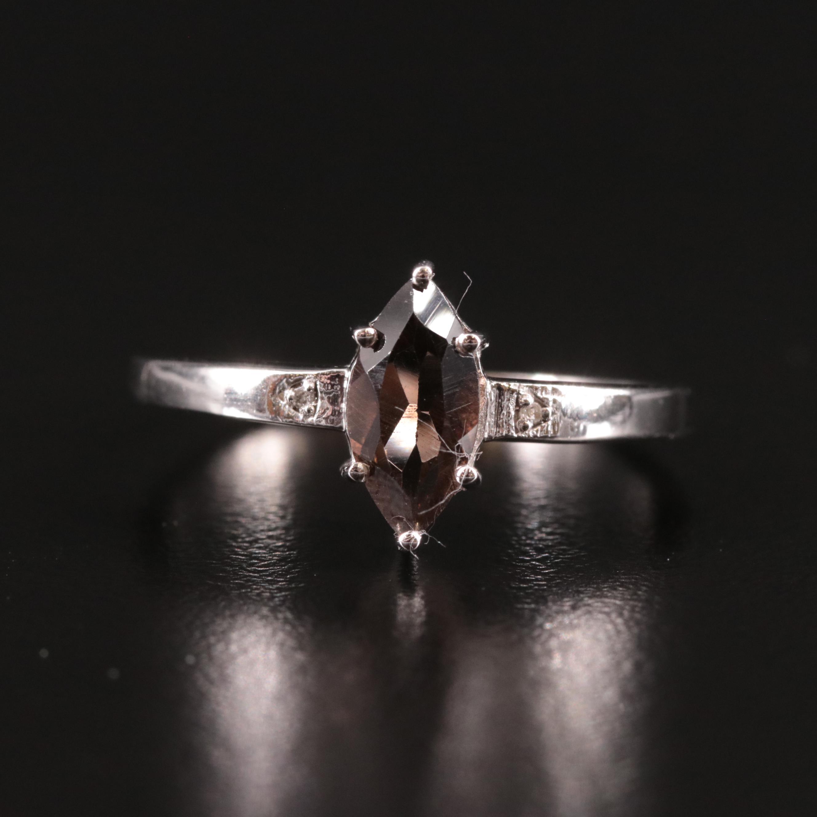 Sterling Smoky Quartz and Diamond Ring
