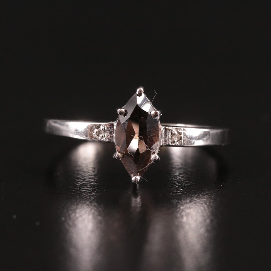 Sterling Smoky Quartz and Diamond Ring