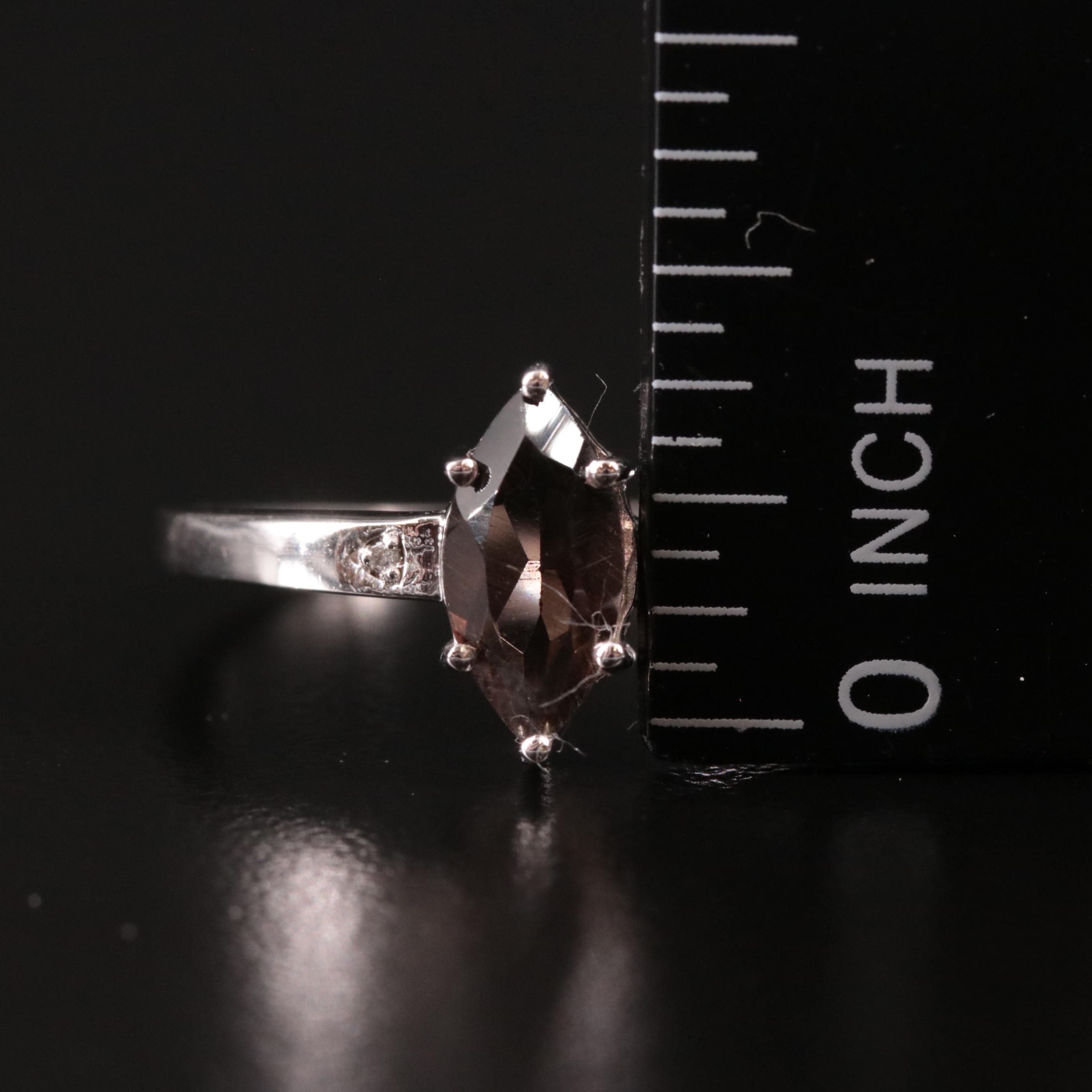 Sterling Smoky Quartz and Diamond Ring