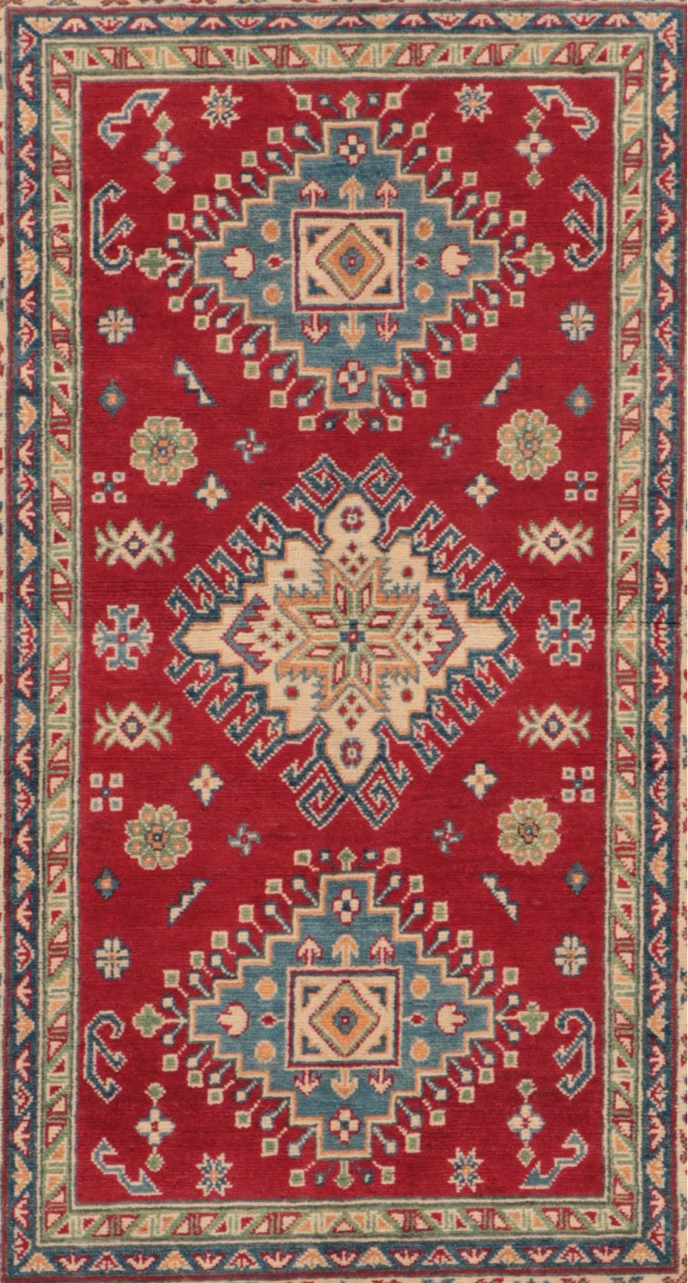 3'11 x 6'2 Hand-Knotted Pakistani Kazak-Style Area Rug