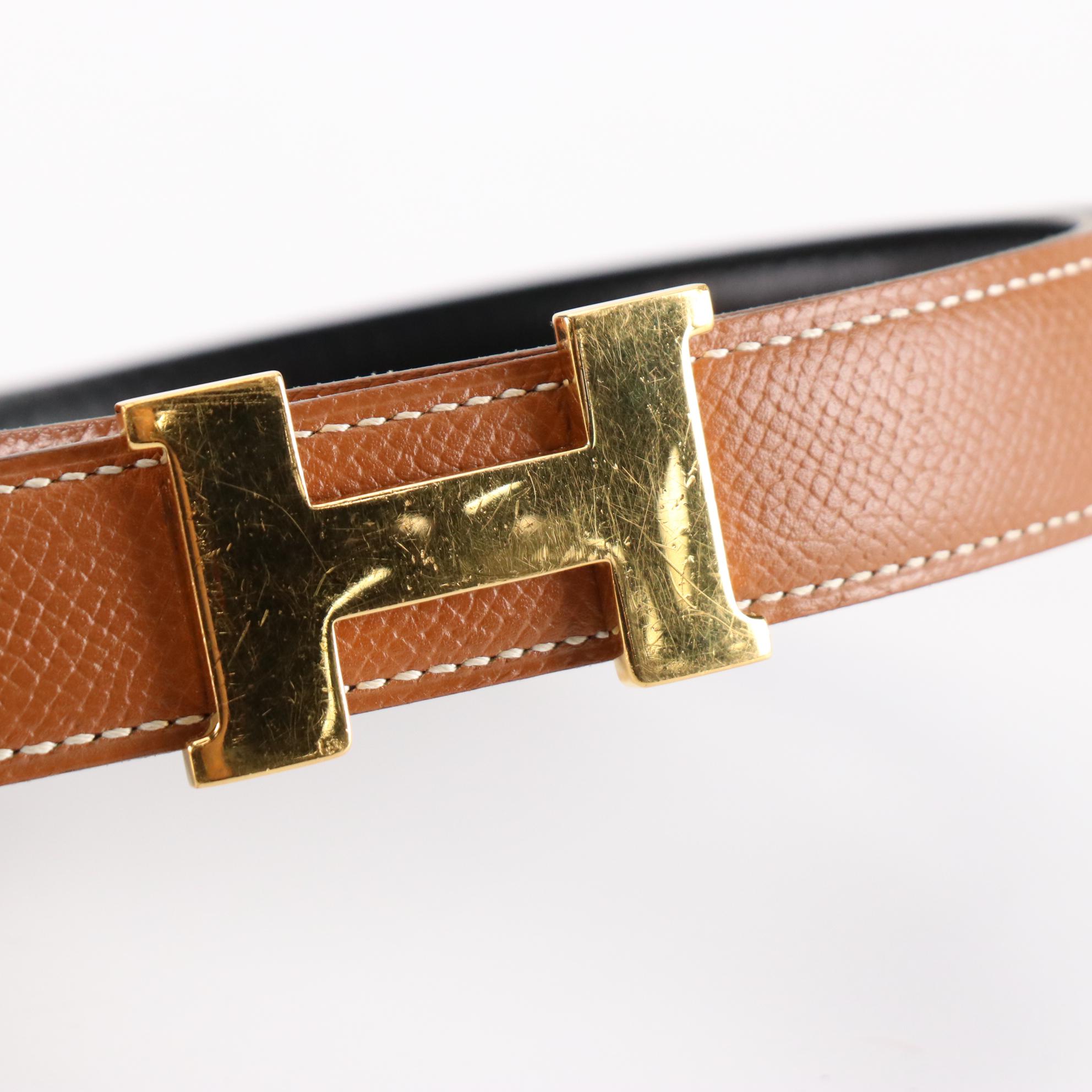 Hermès Mini Constance Reversible Belt in Clemence and Gulliver Leather