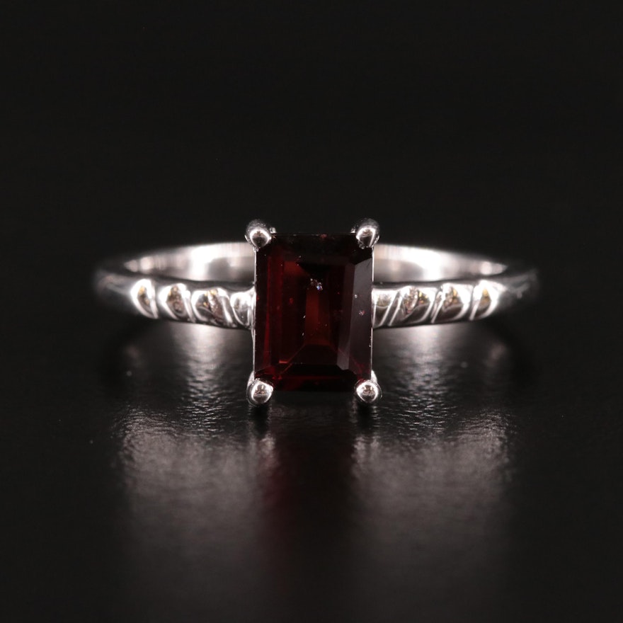 Sterling Garnet Solitaire Ring