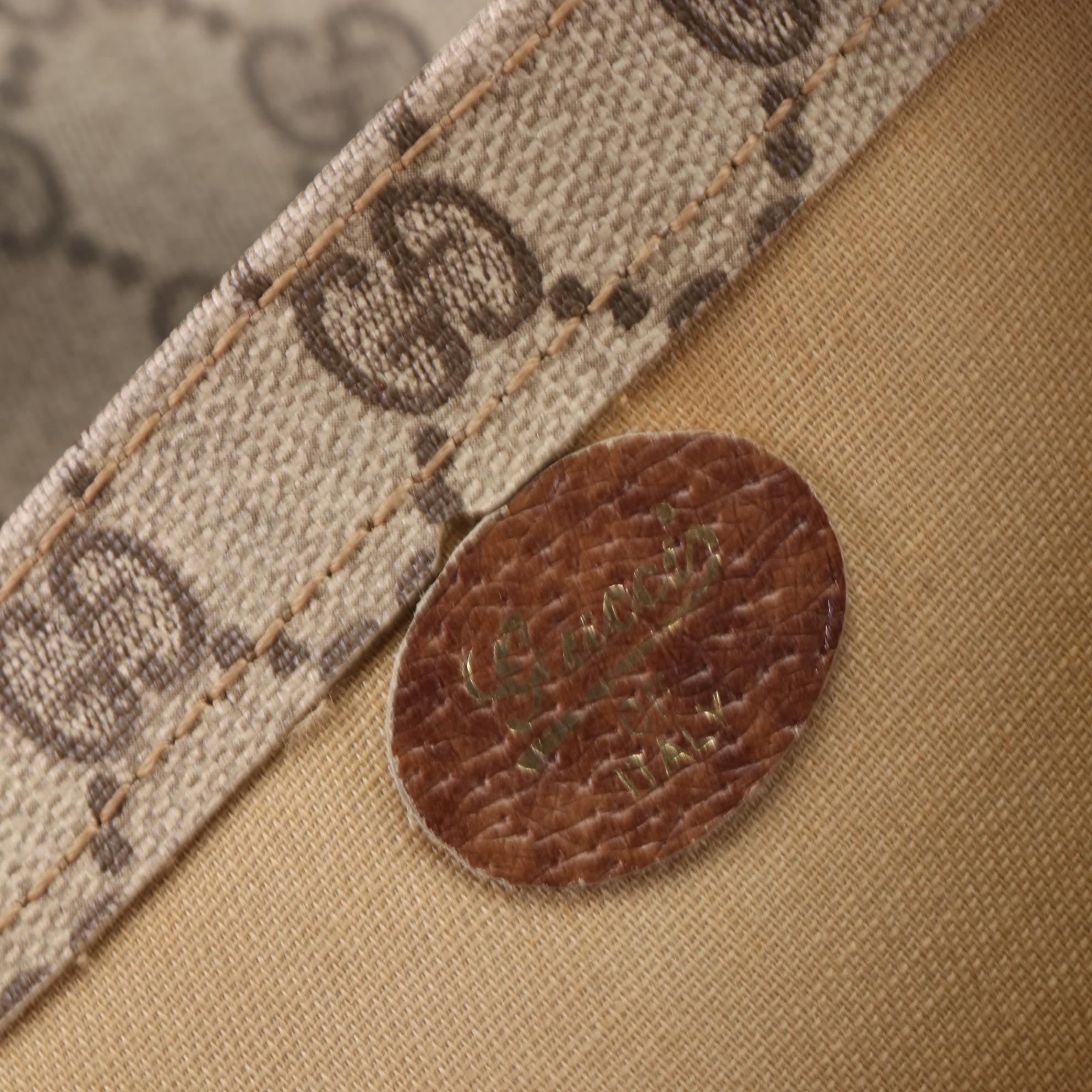 Gucci Tote Bag in GG Supreme Coated Canvas and Leather Trim with Web Straps