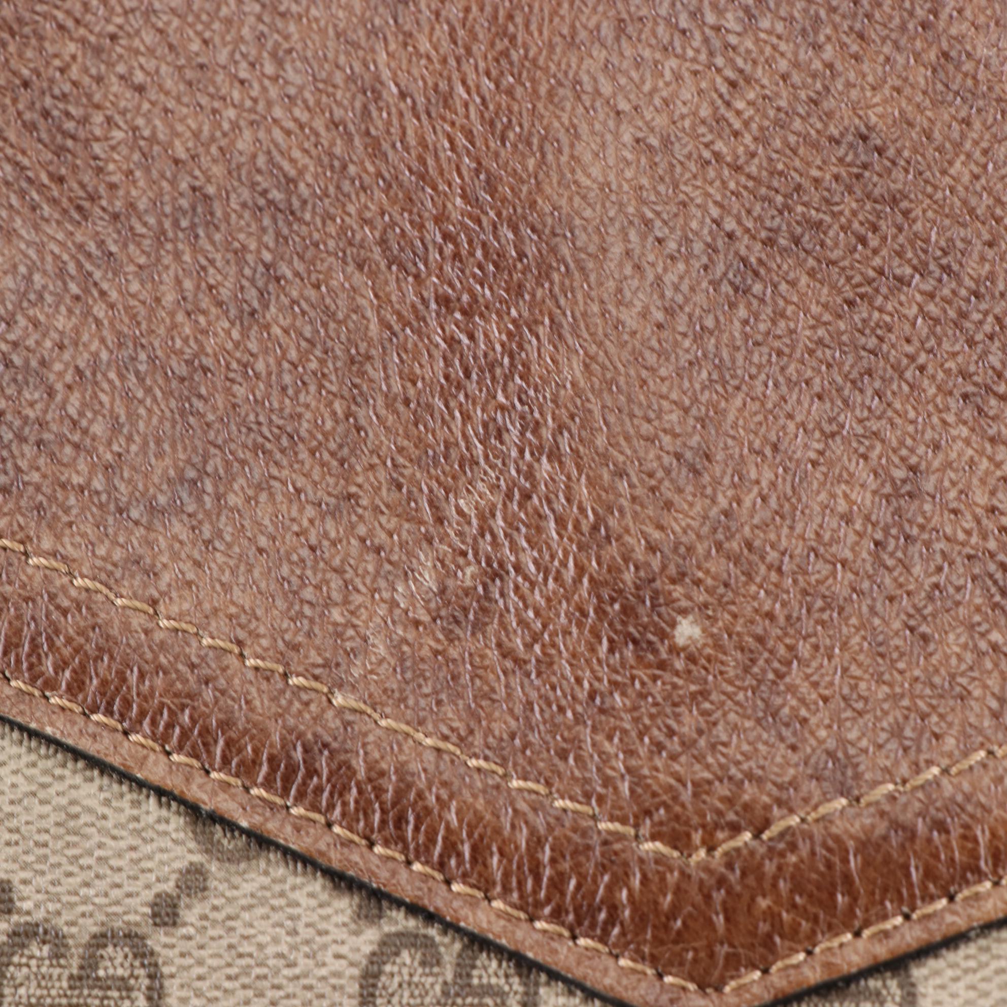 Gucci Tote Bag in GG Supreme Coated Canvas and Leather Trim with Web Straps