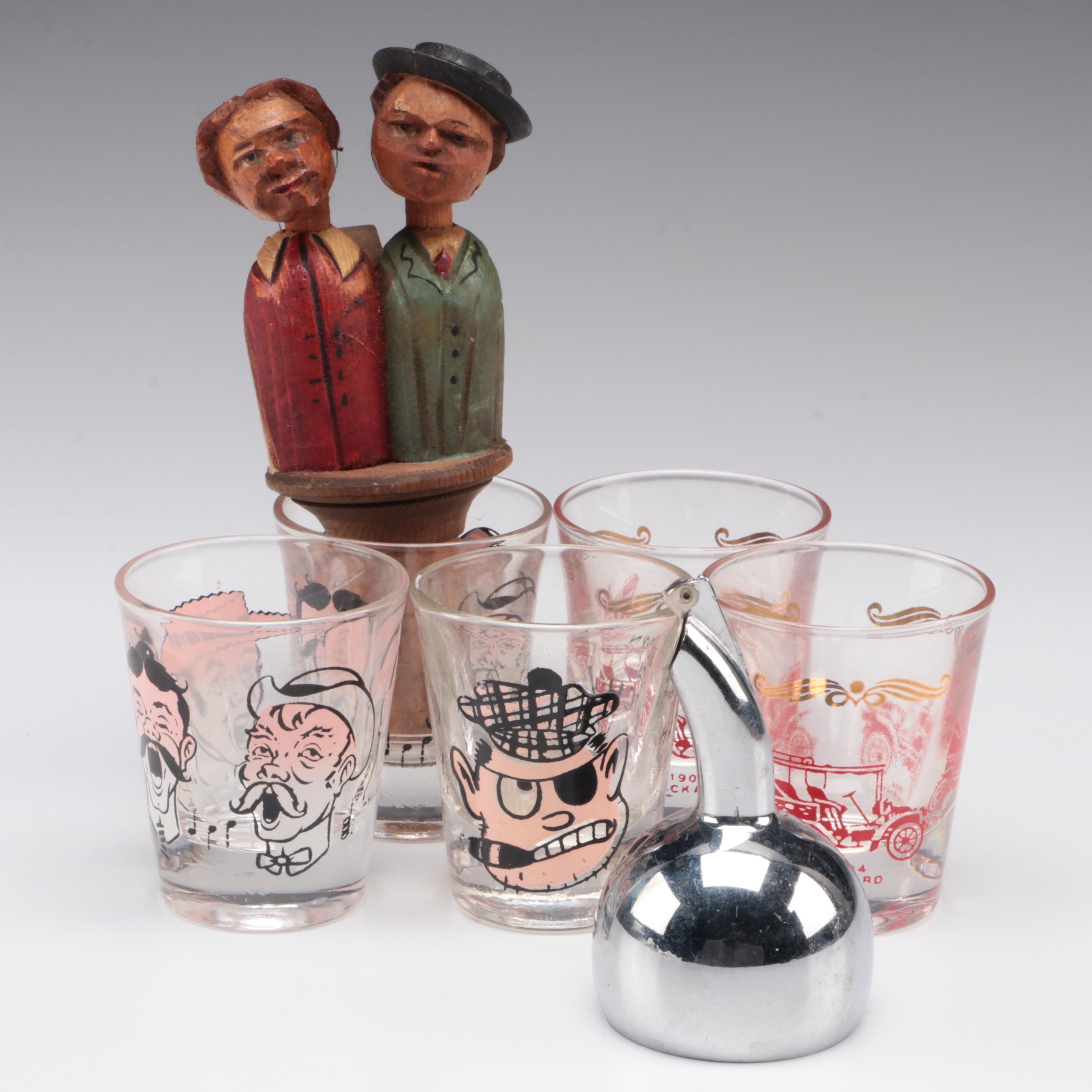 Barware Including Shot Glasses, Wine Stopper and Pour Spout