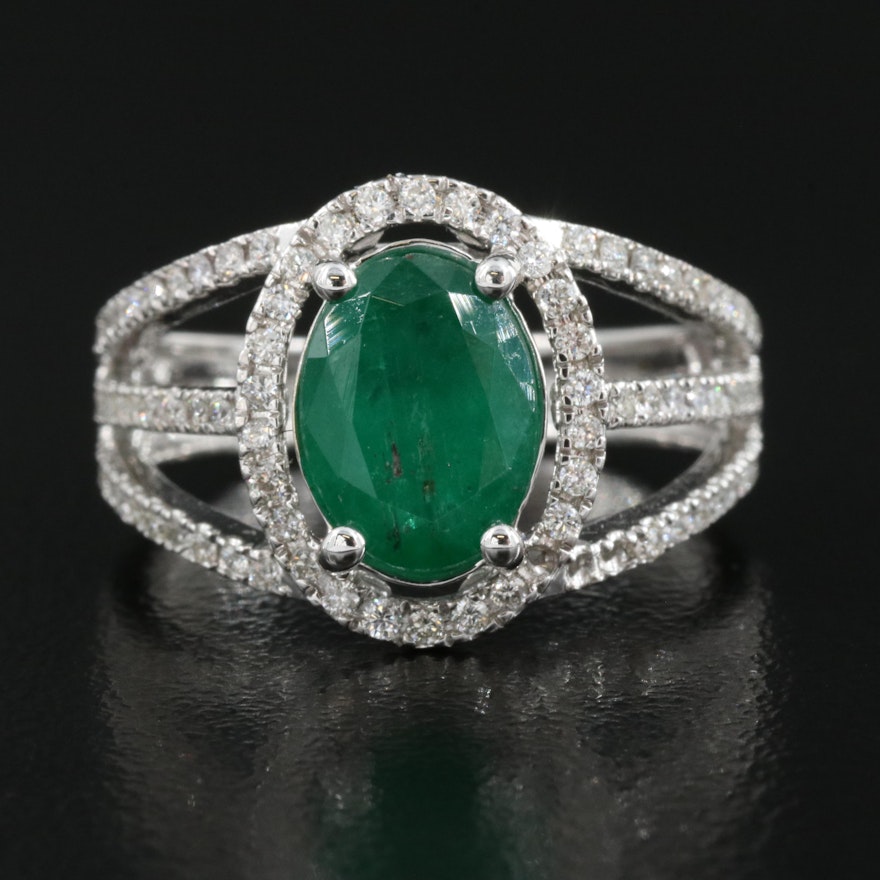 14K 1.79 CT Emerald and Diamond Ring