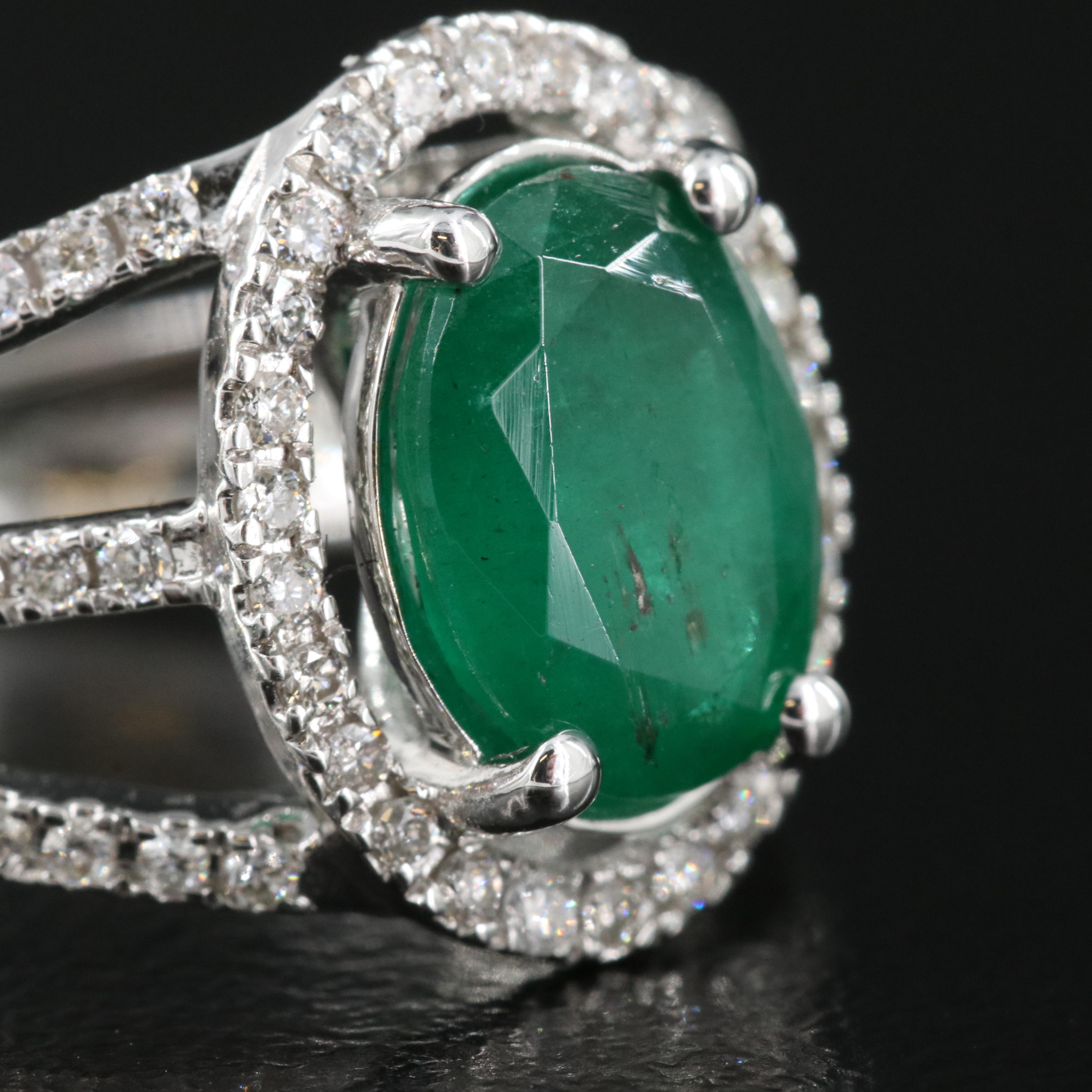 14K 1.79 CT Emerald and Diamond Ring