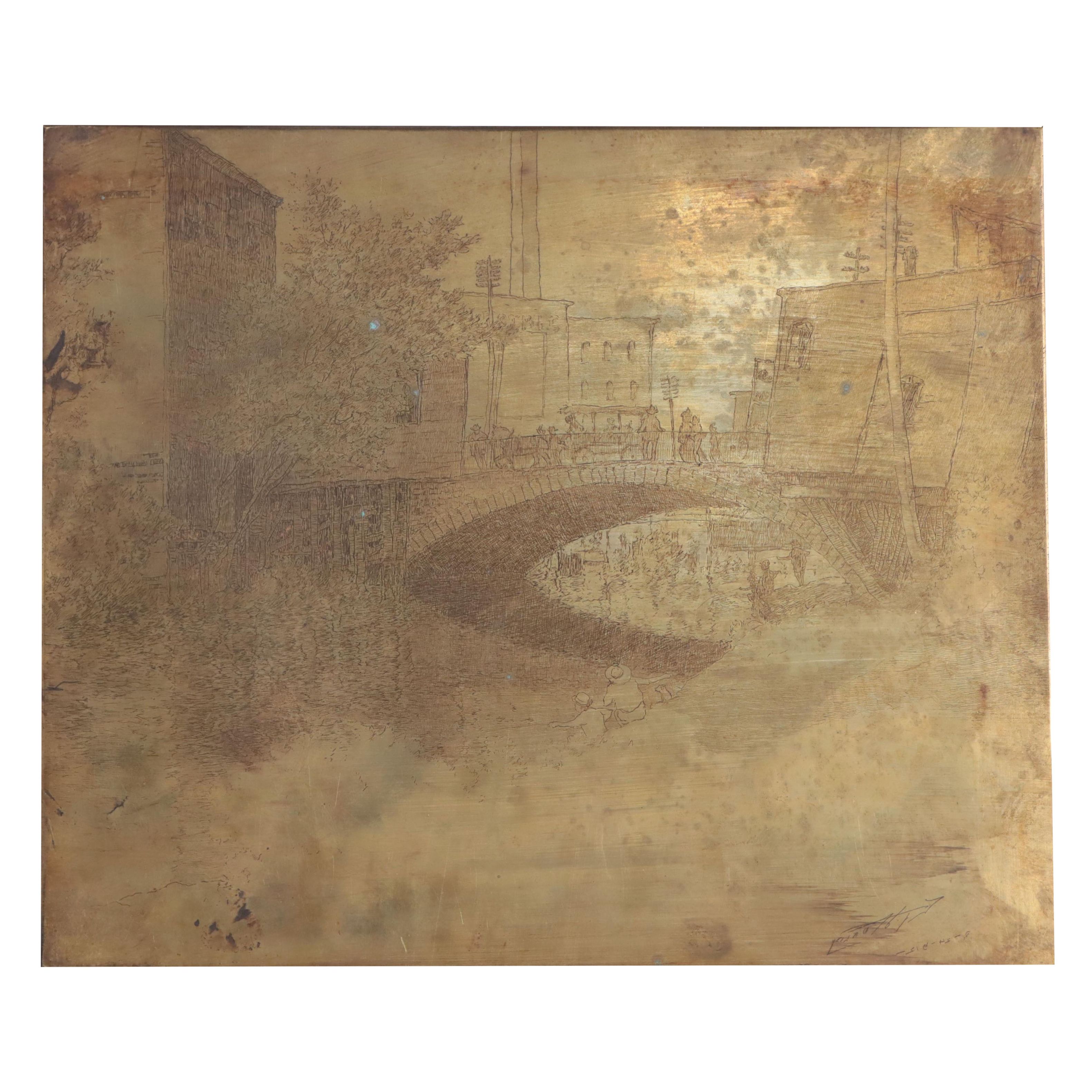 Edward T. Hurley Etched Copper Plate of Dayton Canal, 1915