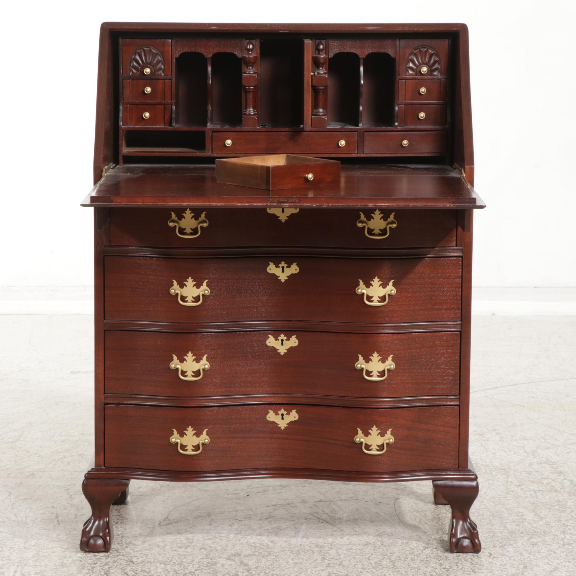 Georgian Style Mahogany Sepentine Drop Front Desk, Late 20th Century