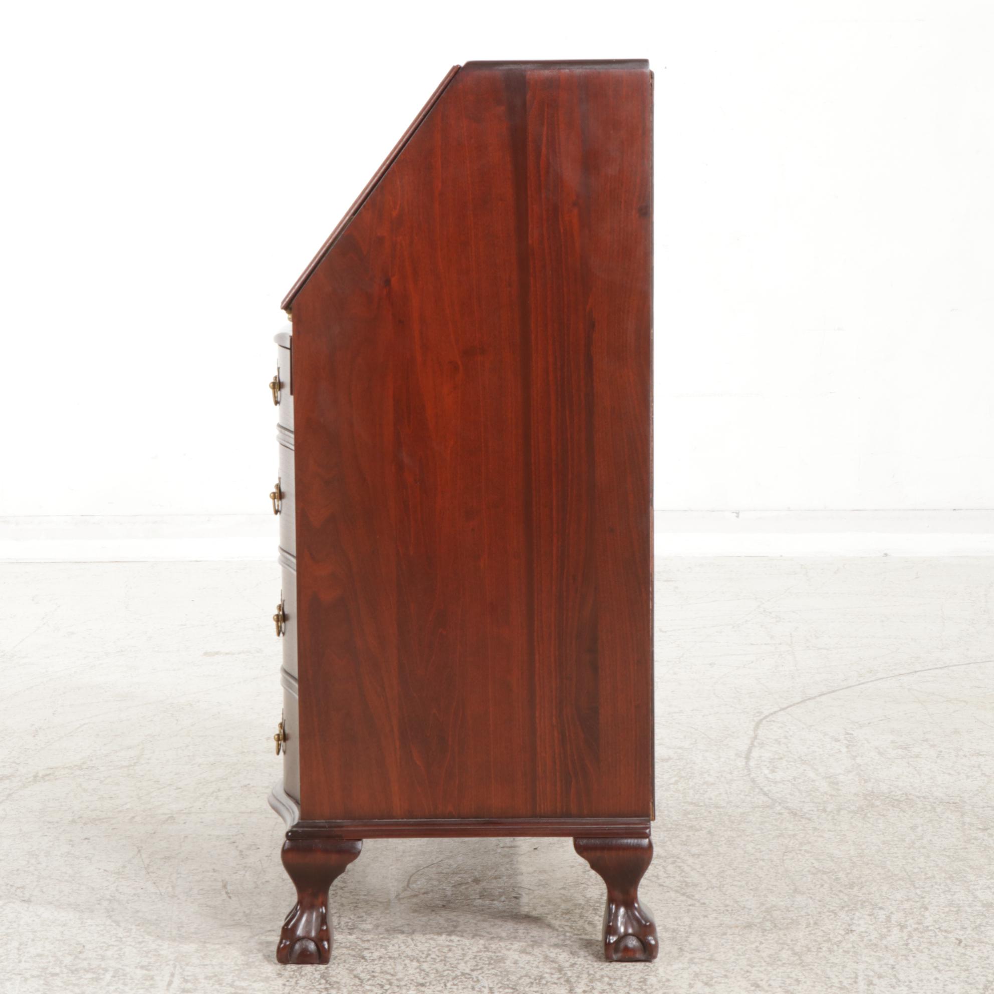 Georgian Style Mahogany Sepentine Drop Front Desk, Late 20th Century