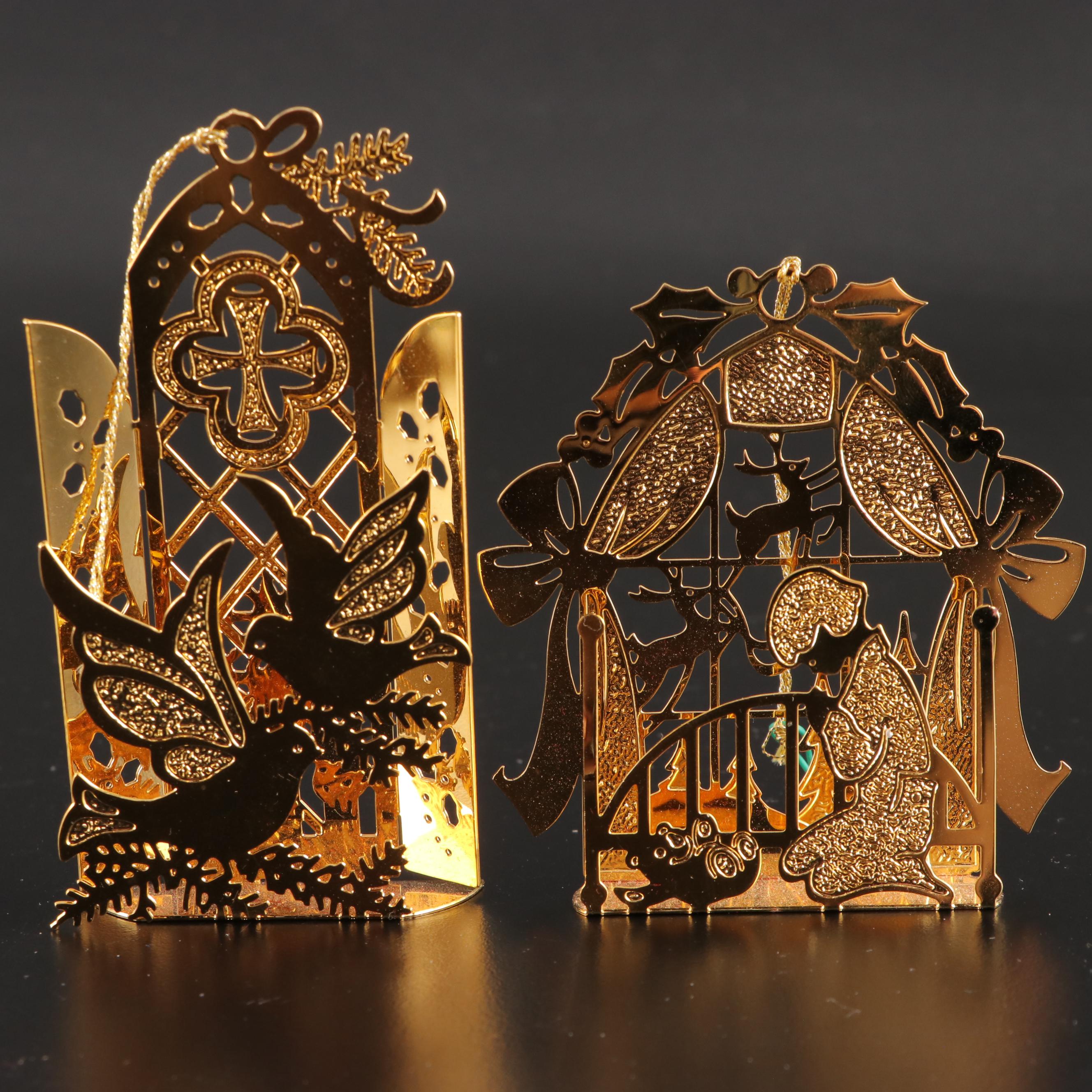 Danbury Mint Gold Tone Metal Christmas Ornaments