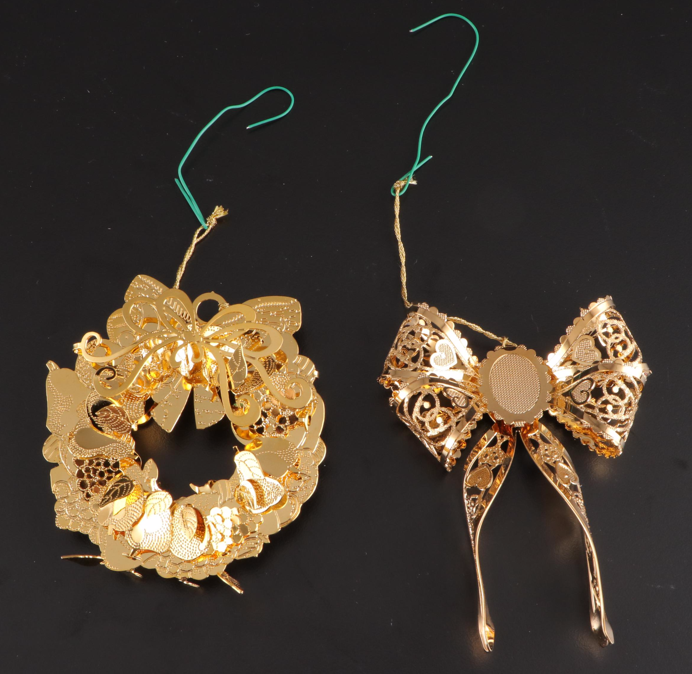 Danbury Mint Gold Tone Metal Christmas Ornaments