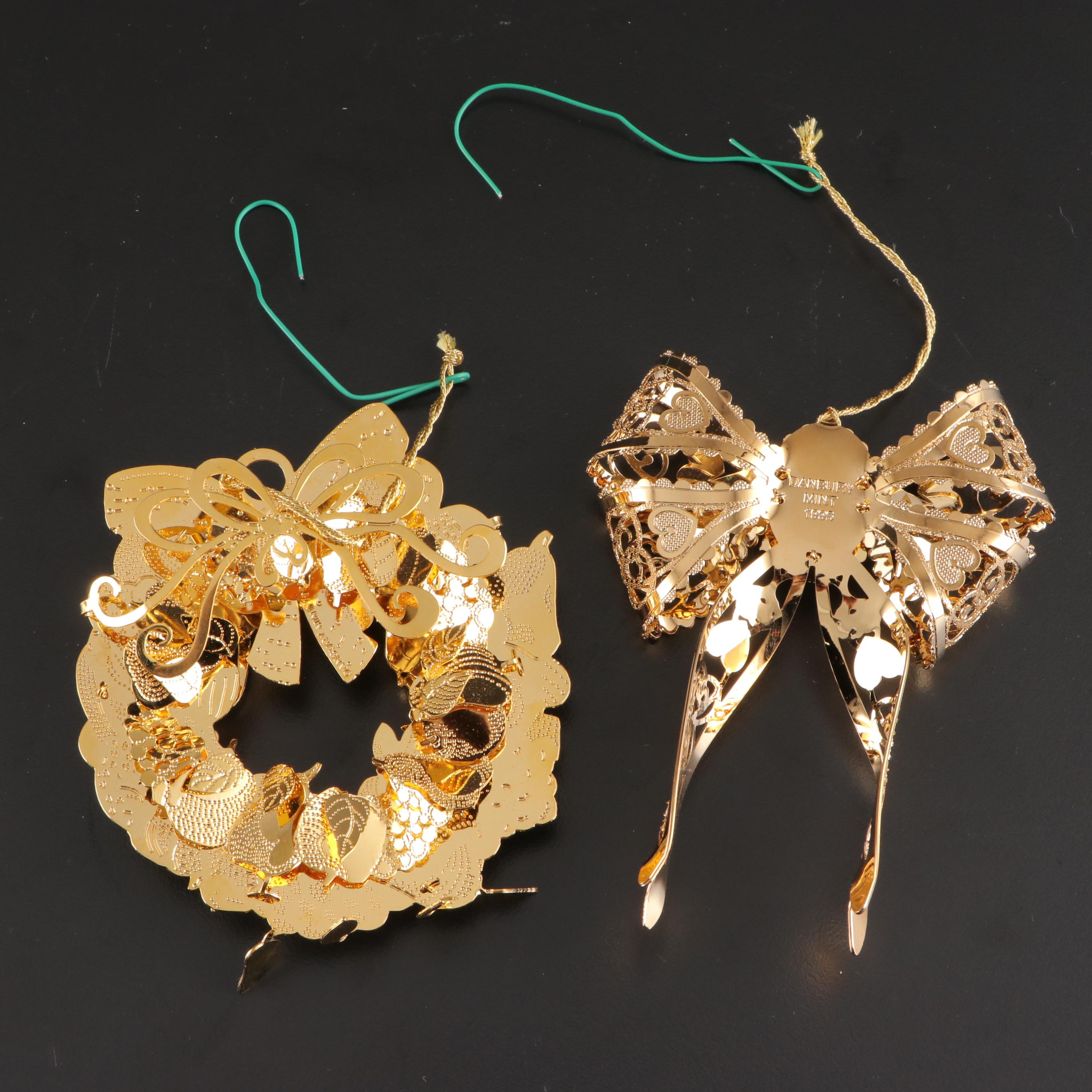 Danbury Mint Gold Tone Metal Christmas Ornaments