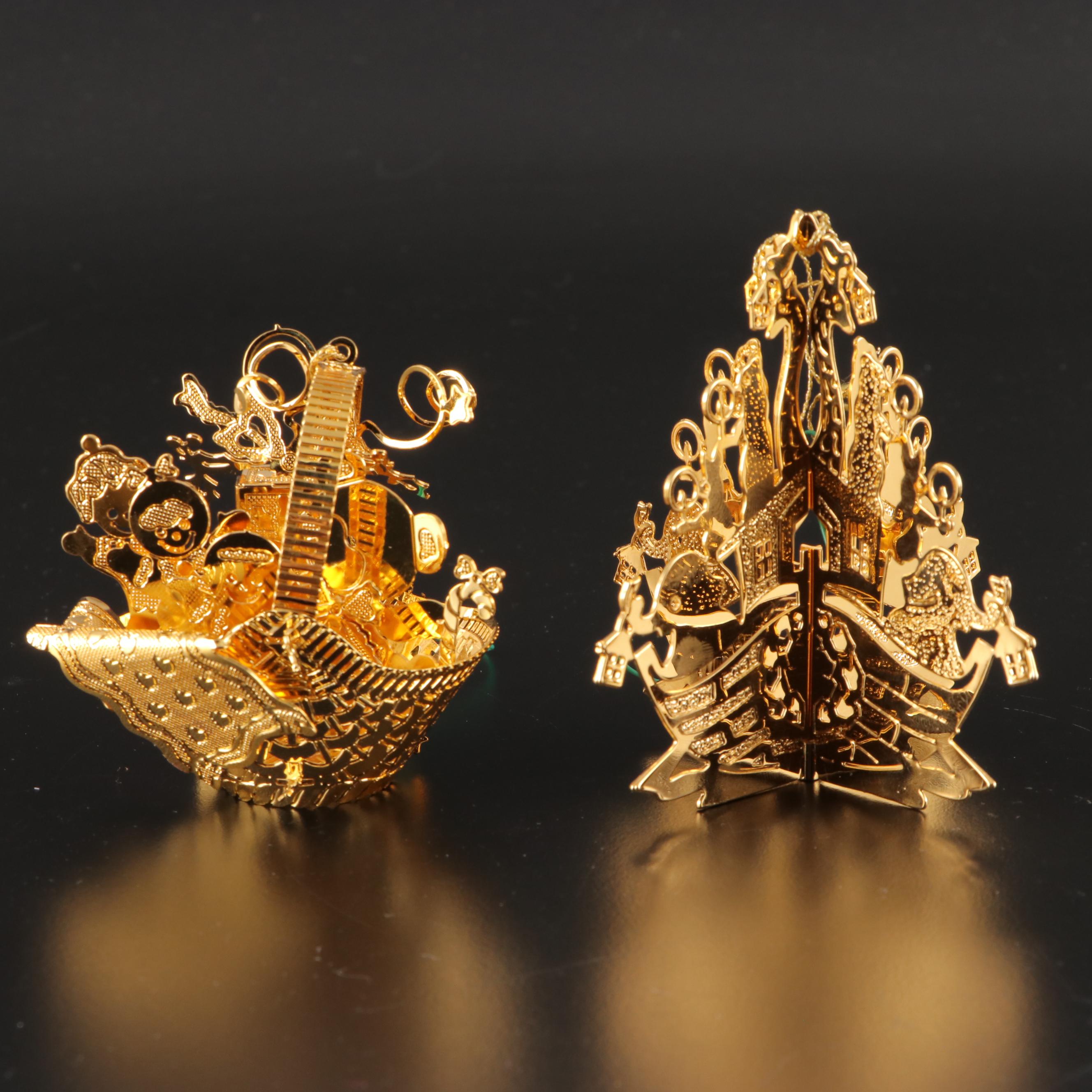 Danbury Mint Gold Tone Metal Christmas Ornaments