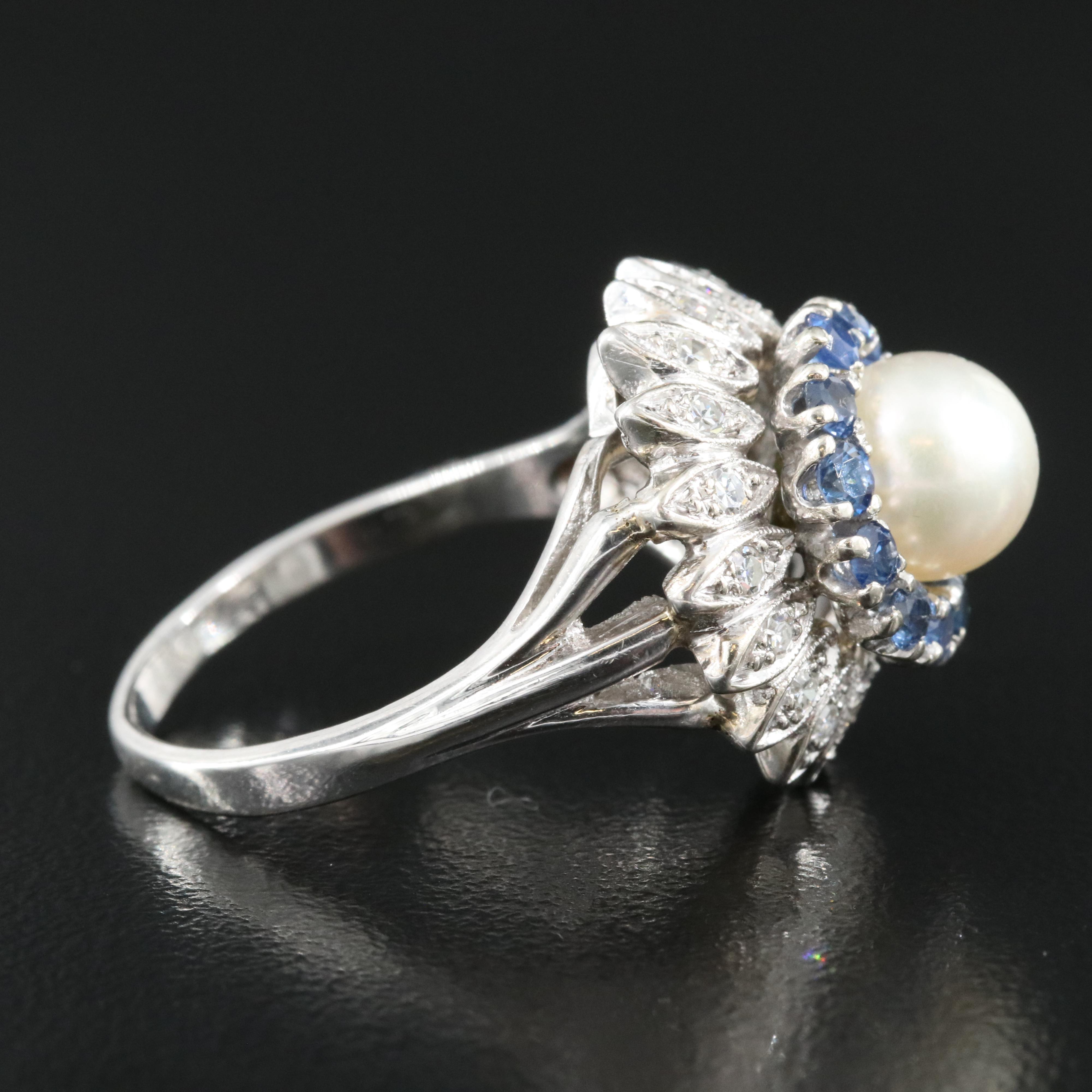 14K Pearl, Sapphire and Diamond Ring