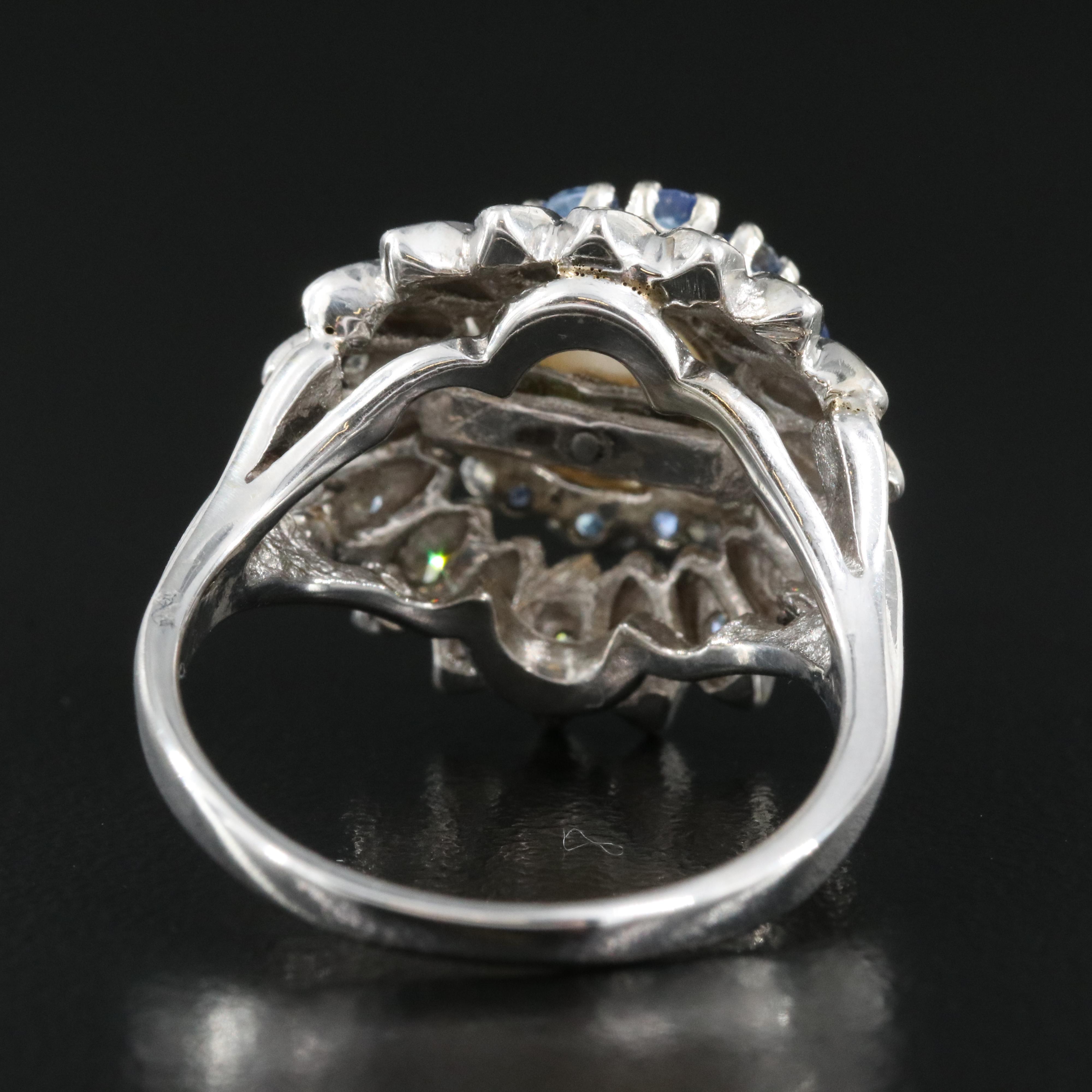14K Pearl, Sapphire and Diamond Ring